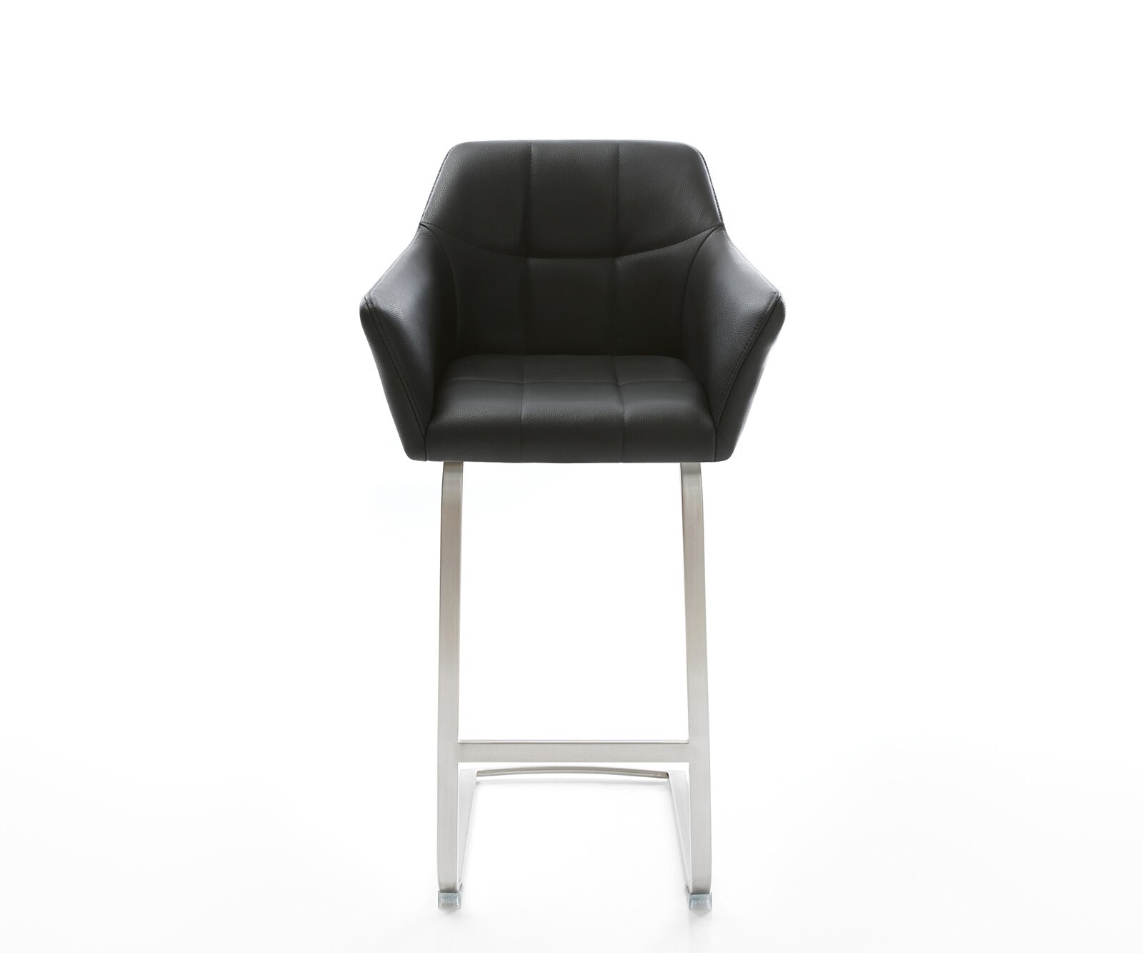 Бар стол Естествена кожа Черен Конзолен крак плосък Неръждаема стомана Yulo-Flex 1 Бар стол Естествена кожа Черен Конзолен крак плосък Неръждаема стомана Yulo-Flex 1