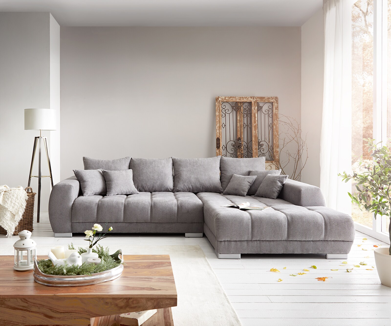 Ъглов диван Josea 300x220 cm микрофибър камък сив Recamiere десен 2