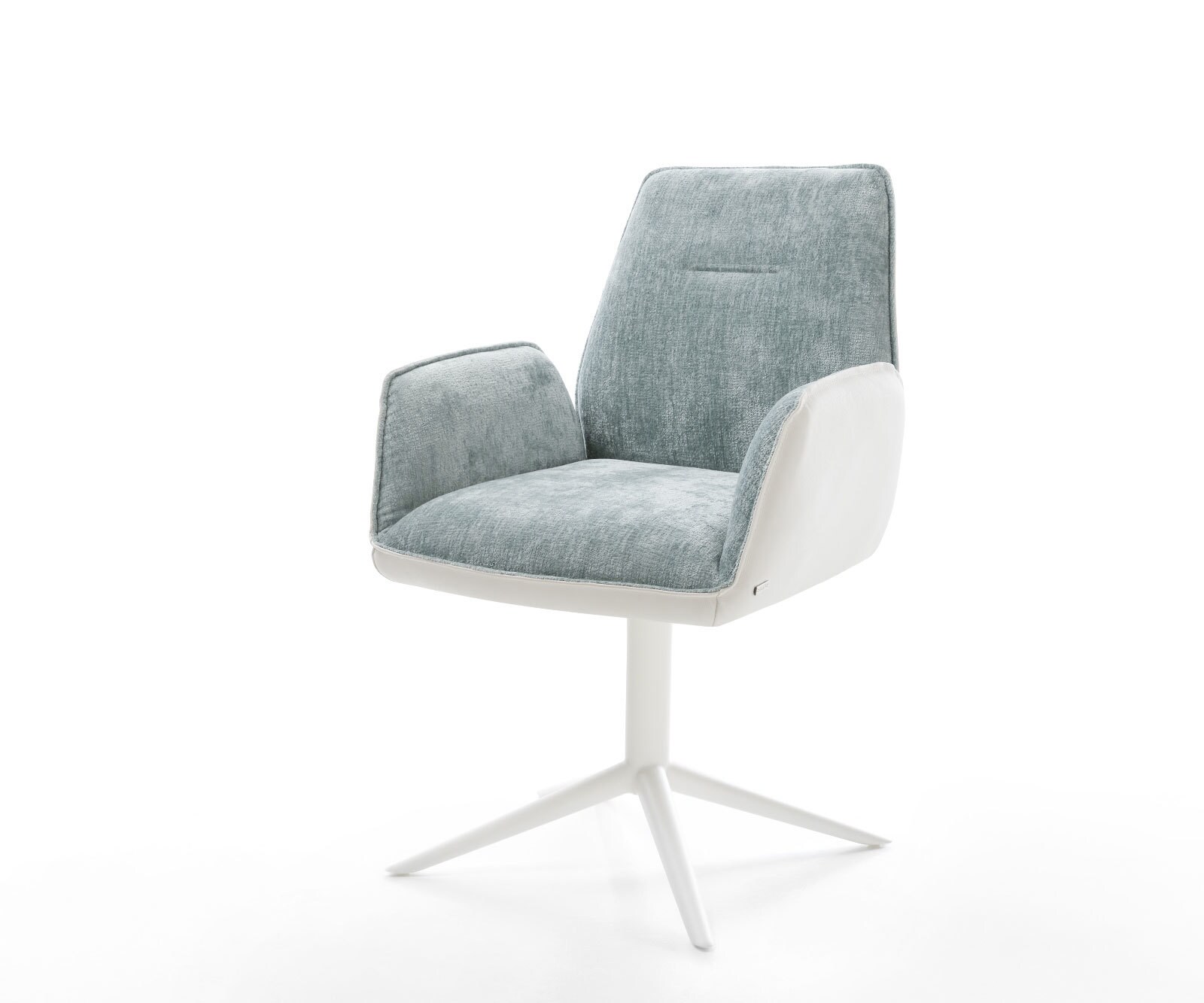 Въртящ се стол Zoa-Flex Смес от материали естествена кожа бяло-пастелно синьо Основа бяла Въртяща се на 360° люлееща се функция сърцевина от джобни пружини