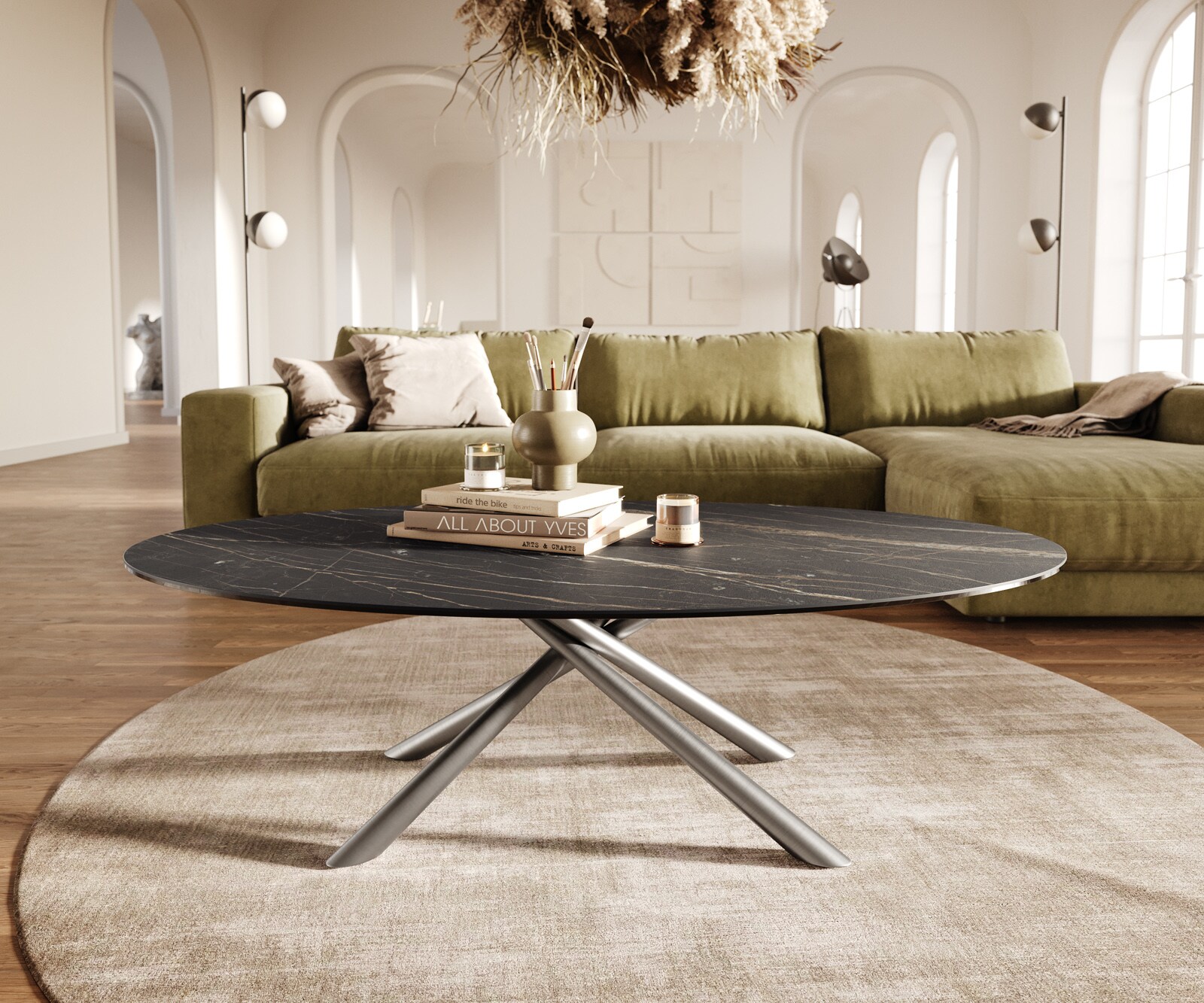 Масичка за кафе Edge Oval 140x80 cm керамика Laminam® Noir Desir Brown Sarity матирана неръждаема стомана 2