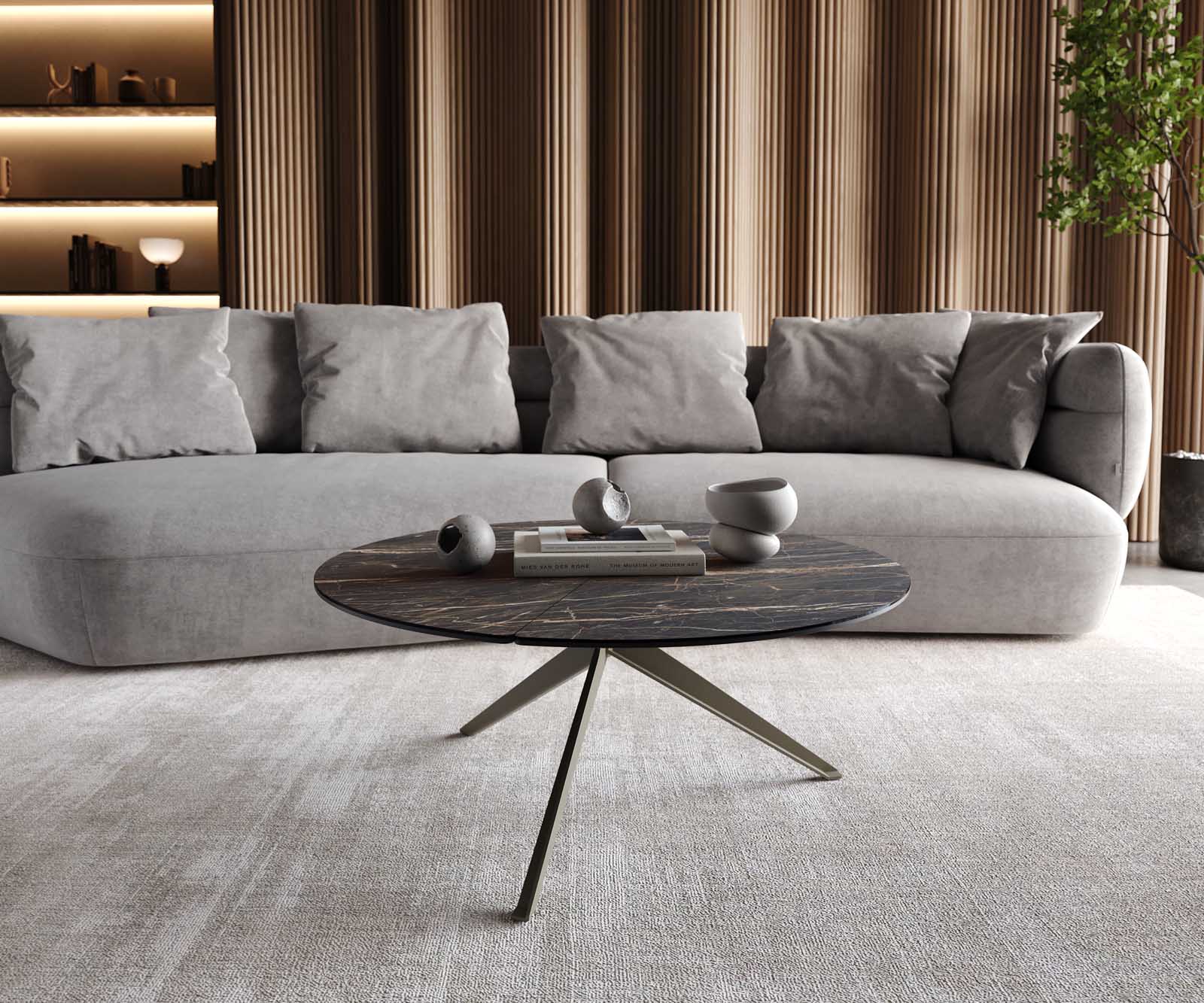 Холна маса 90x90 cm Керамика Laminam®Noir Desir Кафяв Кръстосана основа Метал Ефектен финиш Titan Delron 1