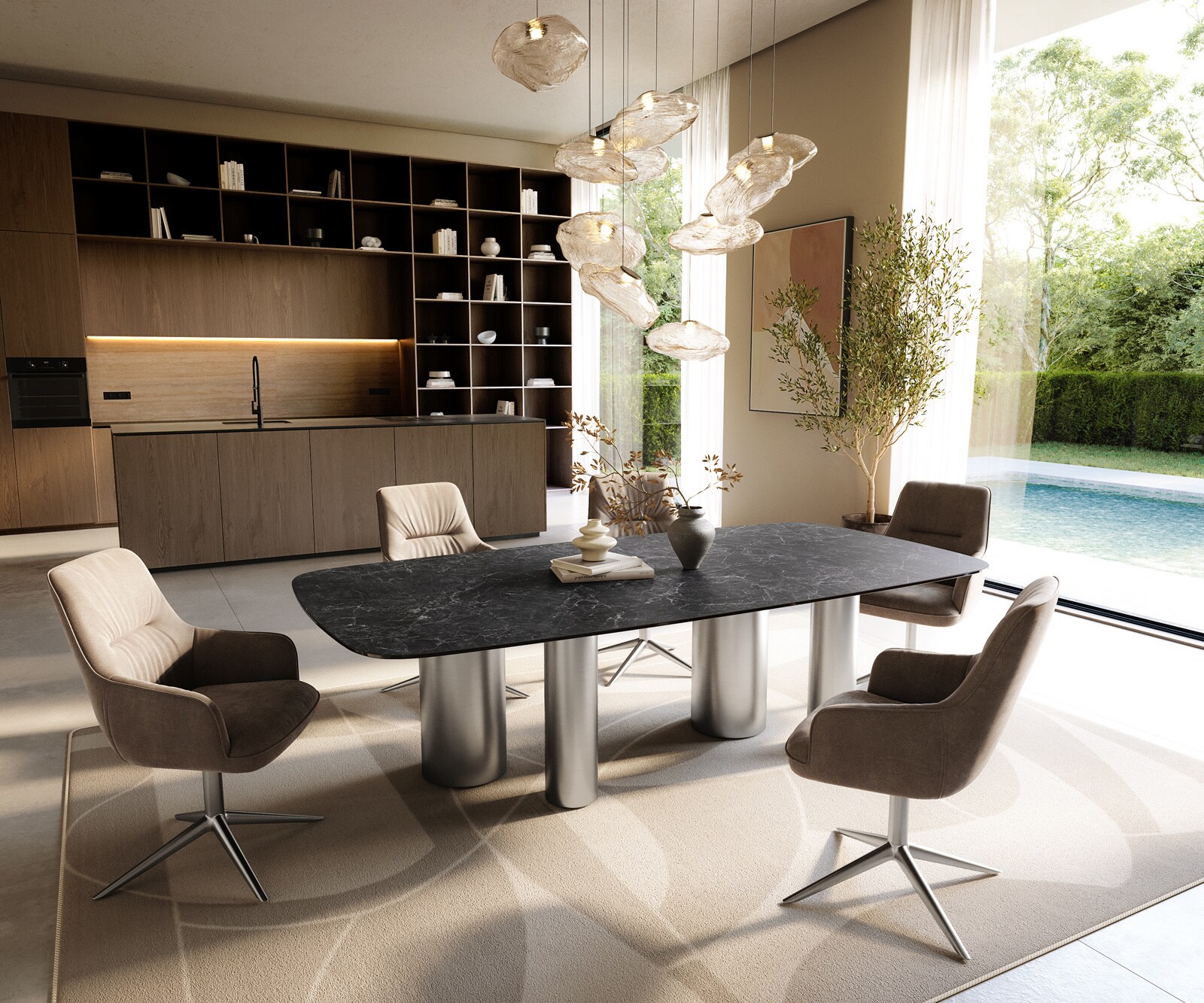 Трапезна маса Edge Boot 240x120 см, керамика Laminam „®“, „Nero Greco“, „Anthrazit“, крака от неръждаема стомана с матирана повърхност 6