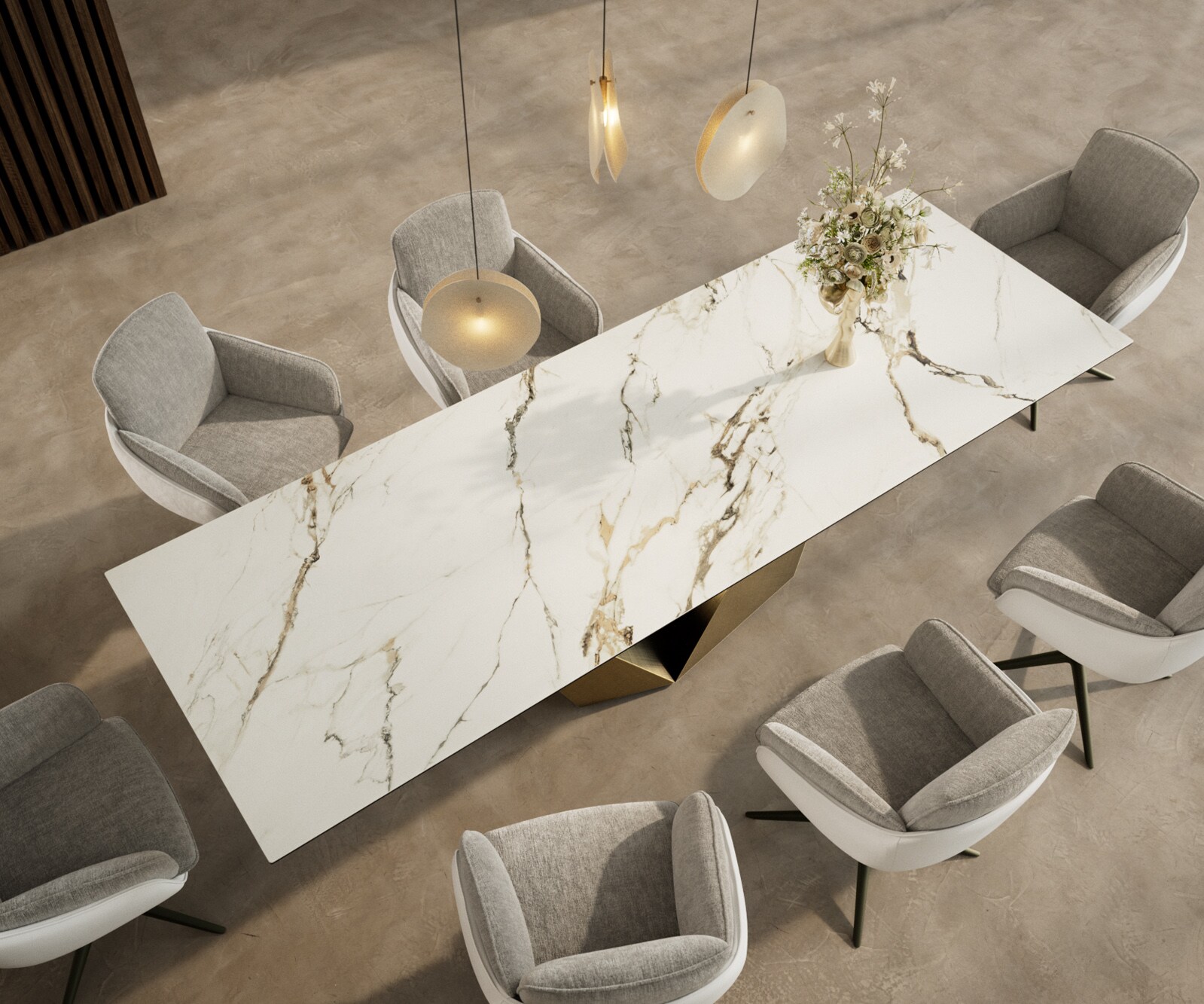 Трапезна маса Edge 300x100 керамика Calacatta Luxe бяло-златисто-сиво Prisma Metallic Gold 3