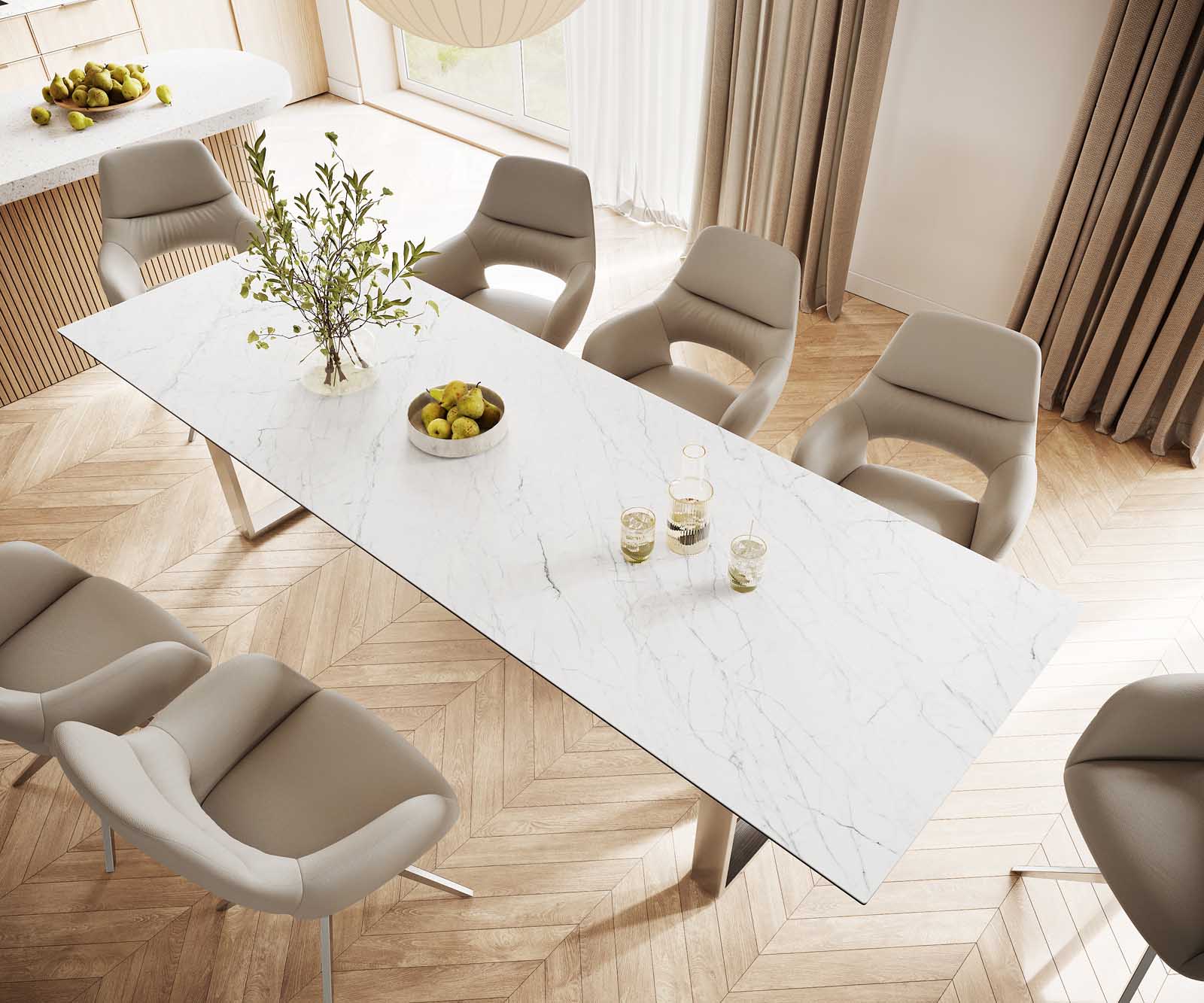 Маса 300x100 Keramik Laminam® Statuarietto Бял Неръждаема стомана Тесен профил Edge 3