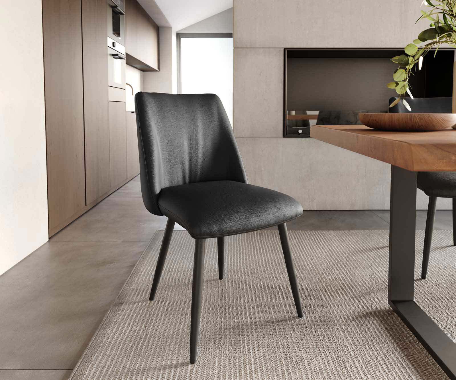 Трапезен стол Естествена кожа Черен 4 крака конични Черен Покет пружина Elso-Flex Трапезен стол Естествена кожа Черен 4 крака конични Черен Покет пружина Elso-Flex