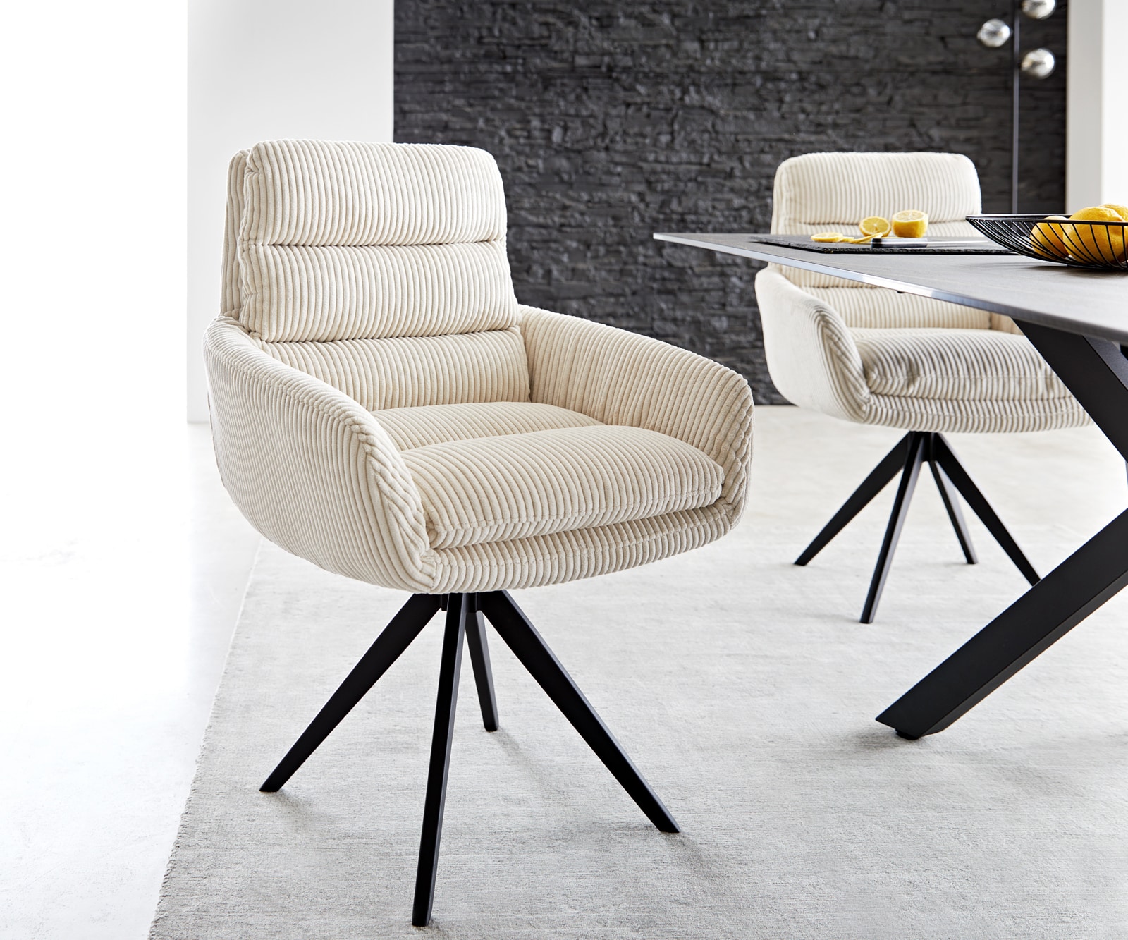 Врътящ се стол с подлакътници Корд Бежов Конус крак  Черен 180° въртящ се Abelia-Flex Врътящ се стол с подлакътници Корд Бежов Конус крак  Черен 180° въртящ се Abelia-Flex