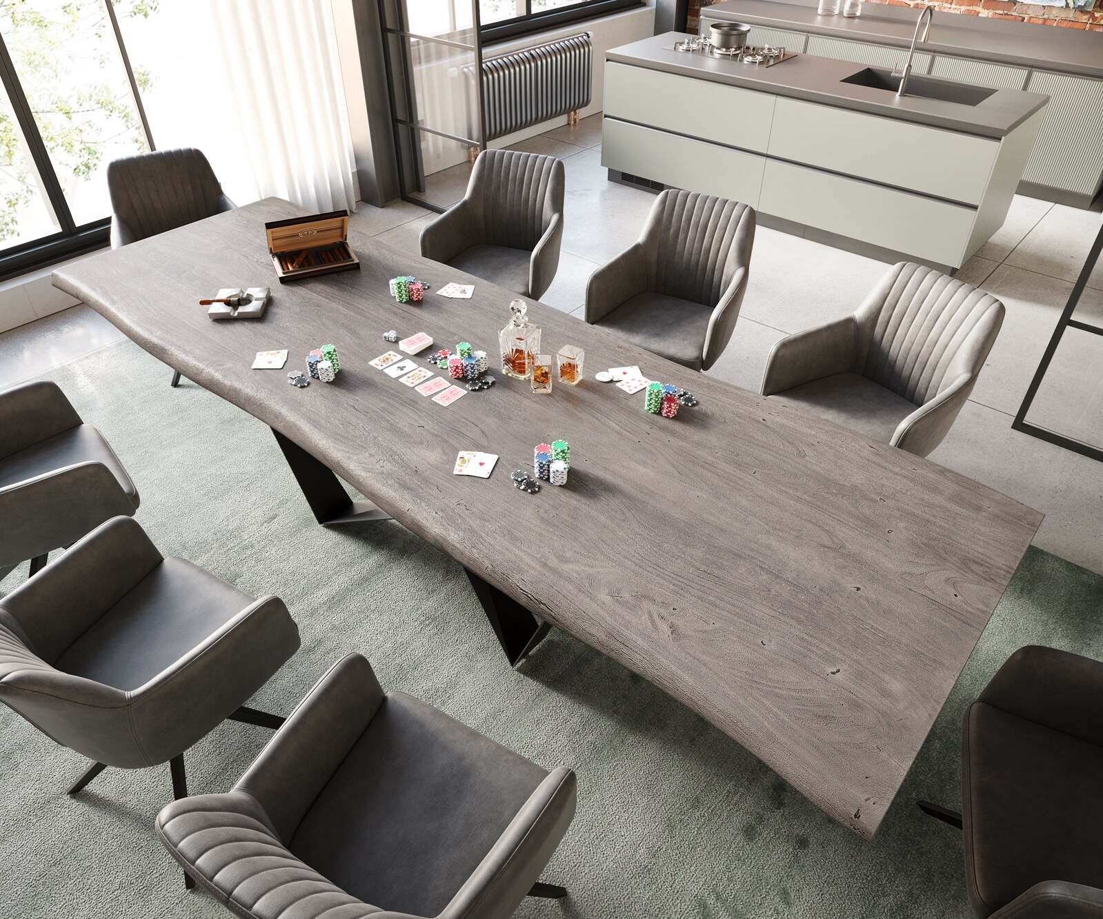 Маса 300x100 XL Акация Платинен цвят Spider плоска стомана Черен Edge 2