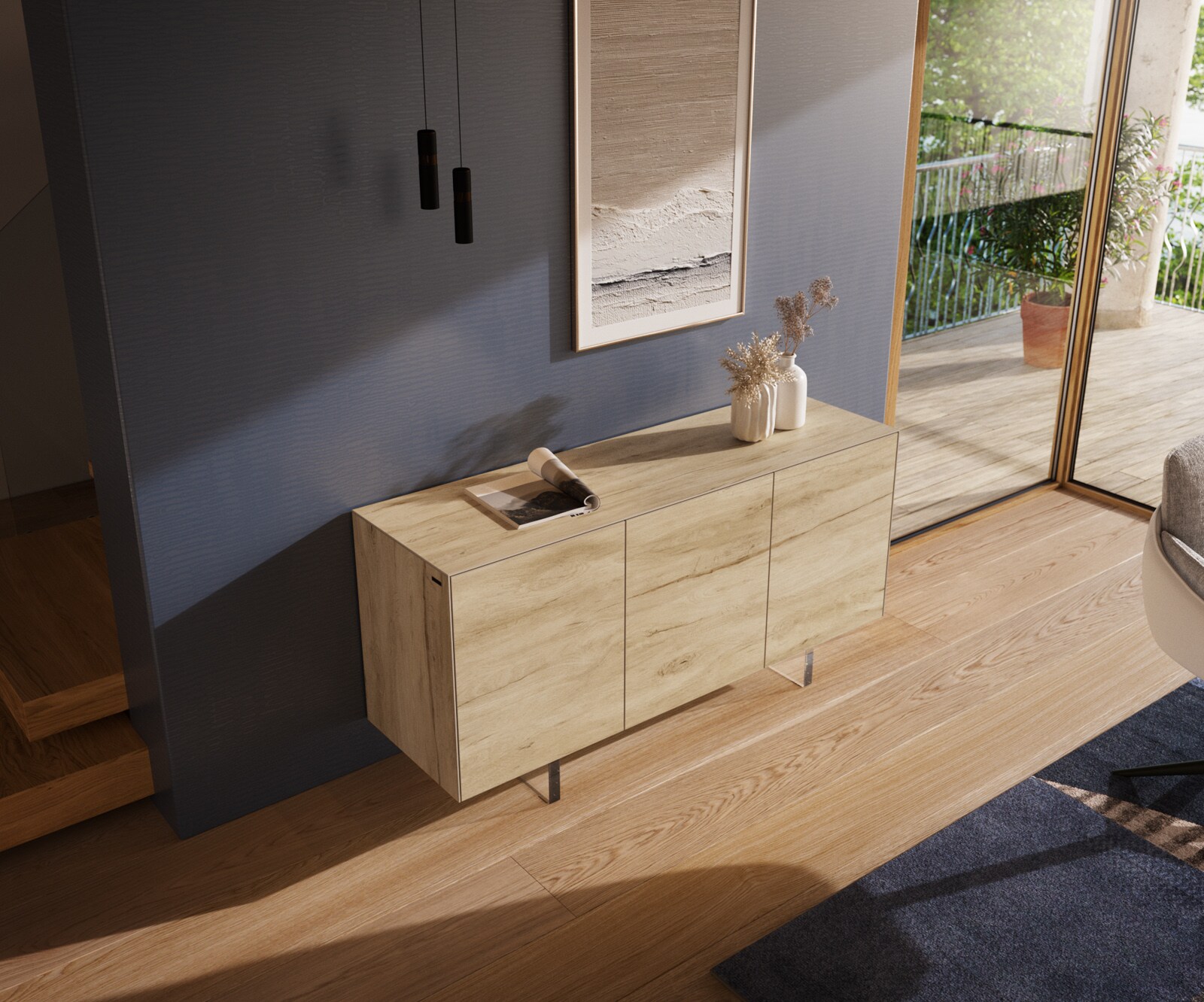 Бюфет Cuor 150 см Керамика Laminam® Sabbia Дъб 3 врати Основа акрилно стъкло 3