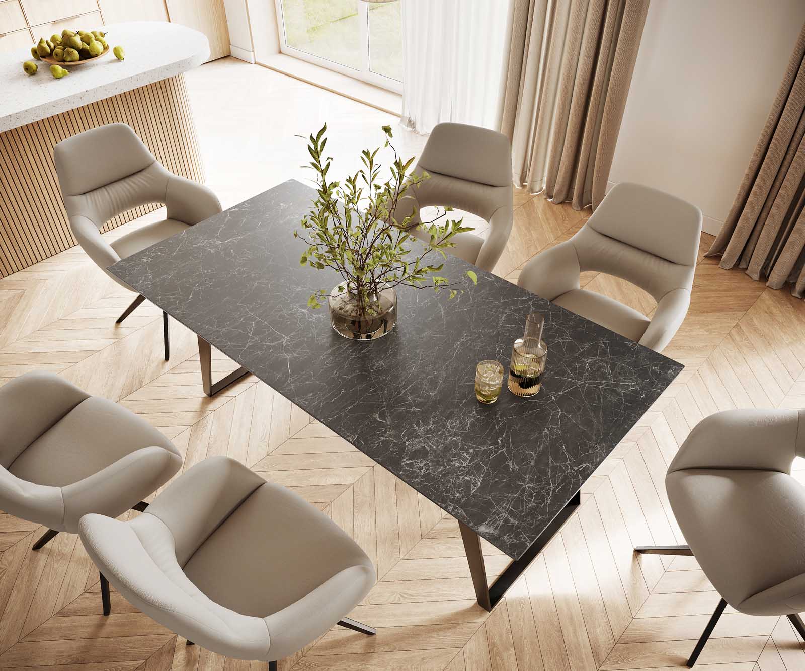 Маса 200x100 Keramik Laminam® Nero Greco Антрацит Метал под ъгъл Черен Edge 3