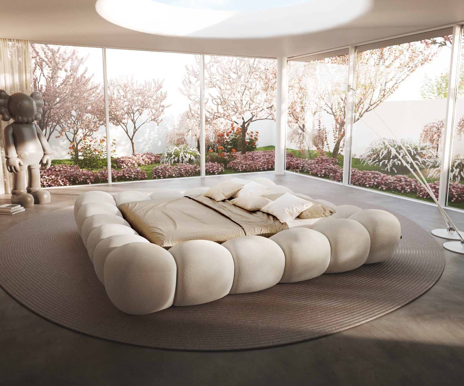 Тапицирана рамка за легло Perlla 180x200 cm bouclé крем-бяло