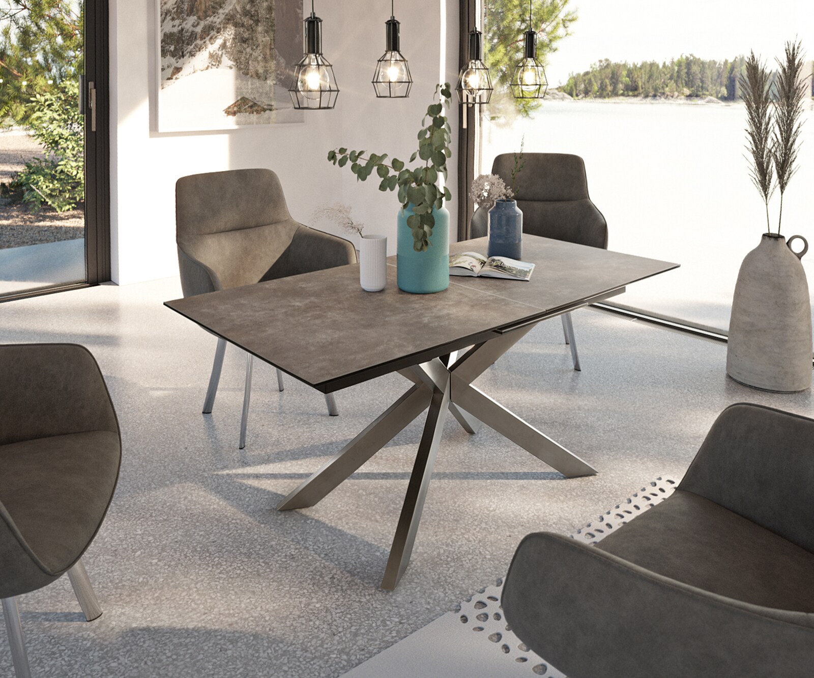 Маса 160/200x90 cm Keramik Кафяв Неръждаема стомана разтегателна Daven 2