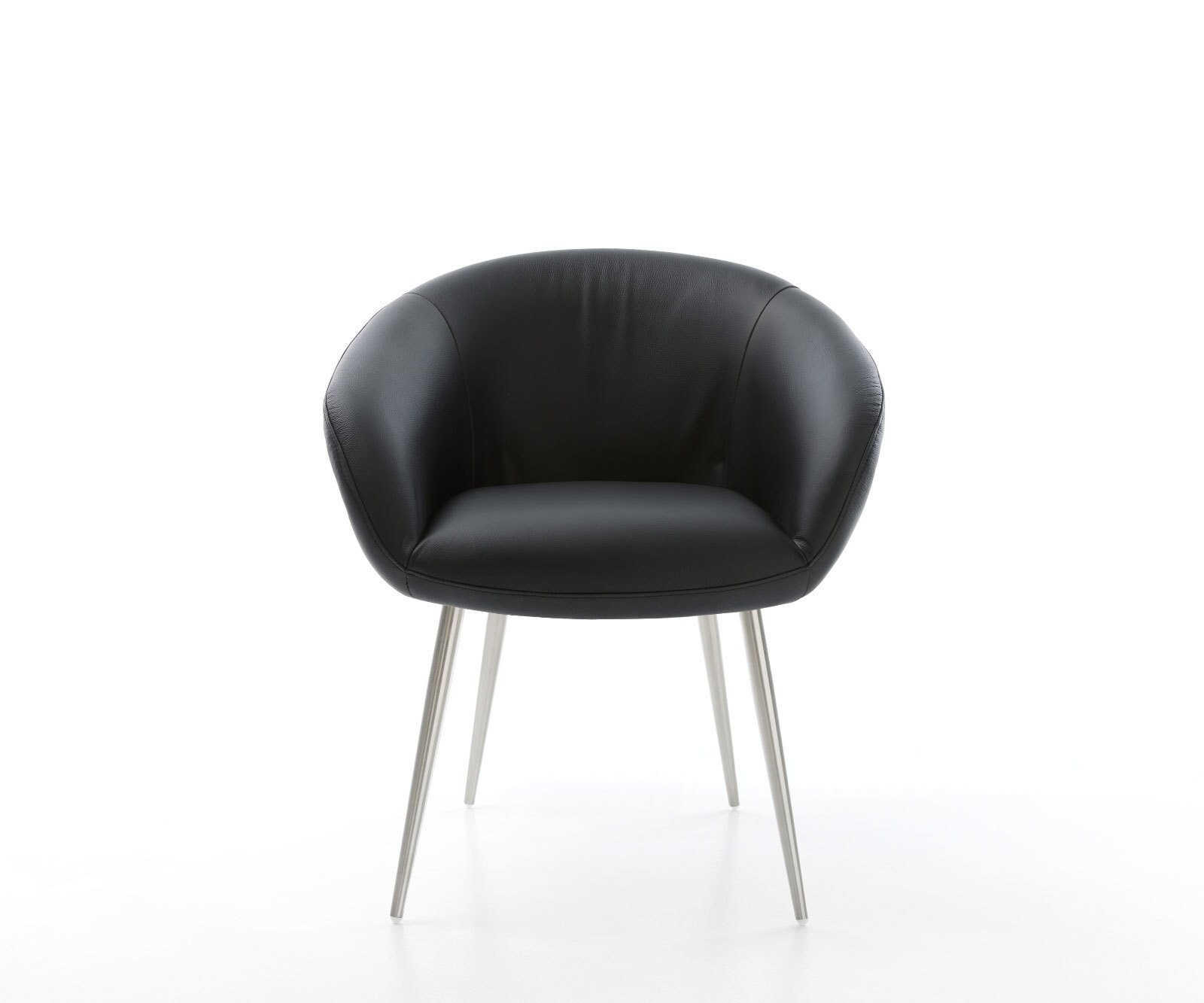 Трапезен стол с подлакътници Естествена кожа Черен 4 крака конични Неръждаема стомана Покет пружина Vinka-Flex 2