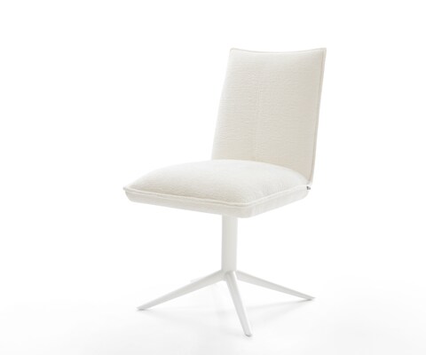 Въртящ се стол Lelio-Flex Bouclé Soft Beige База бяла Завъртане на 360° Люлееща се функция Ядро от джобни пружини