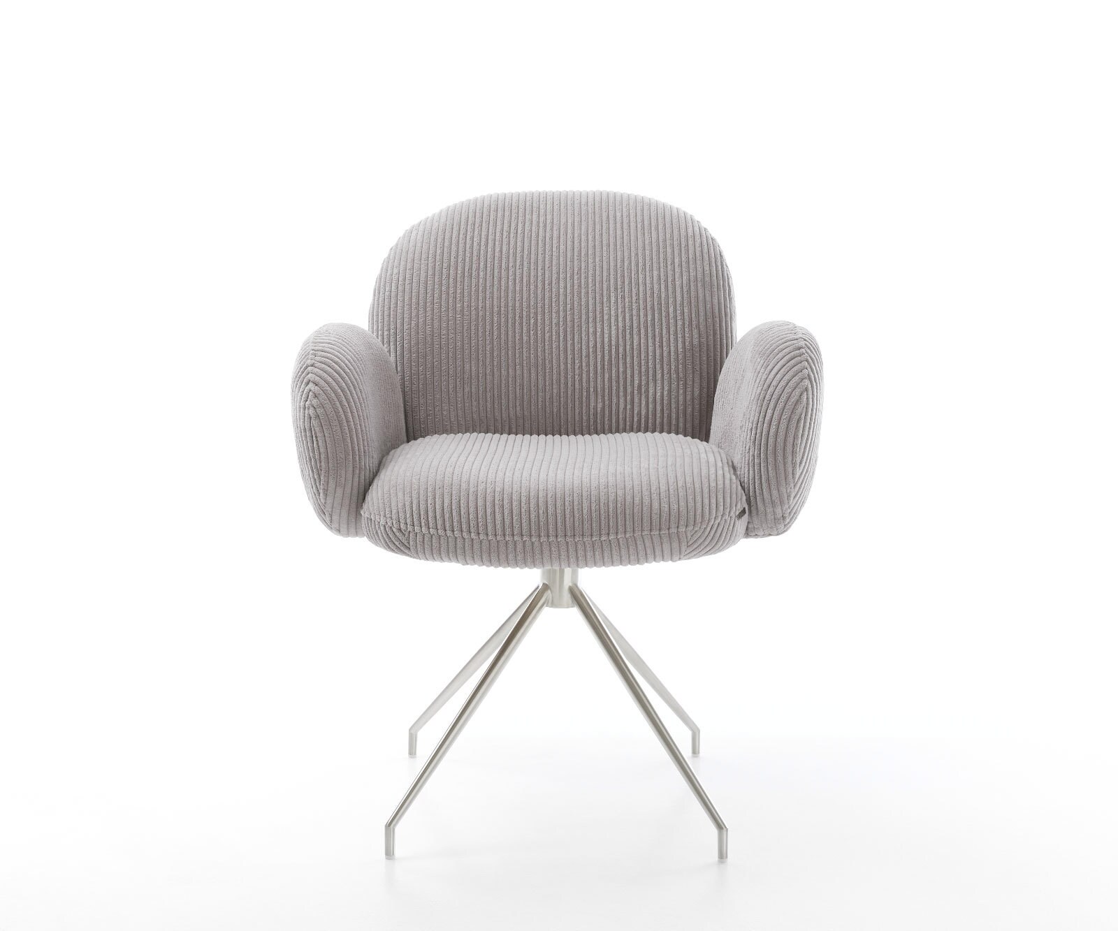 Врътящ се стол с подлакътници Корд СребристСив Конус крак кръгъл Неръждаема стомана 180° въртящ се Покет пружина Nube-Flex 2