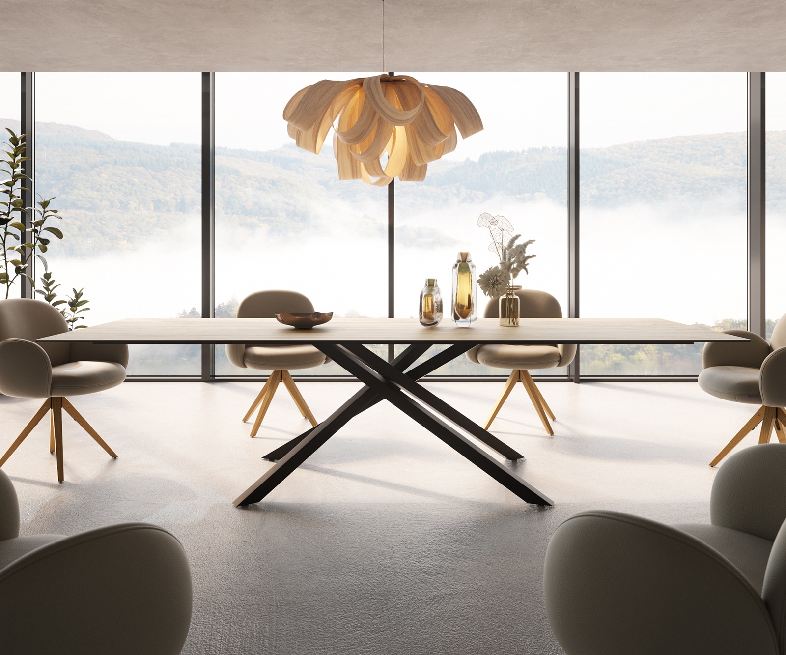 Маса 300x100 Keramik Laminam® Sabbia Дъбцвят КръстРамка Правоъгълник Черен Edge 1