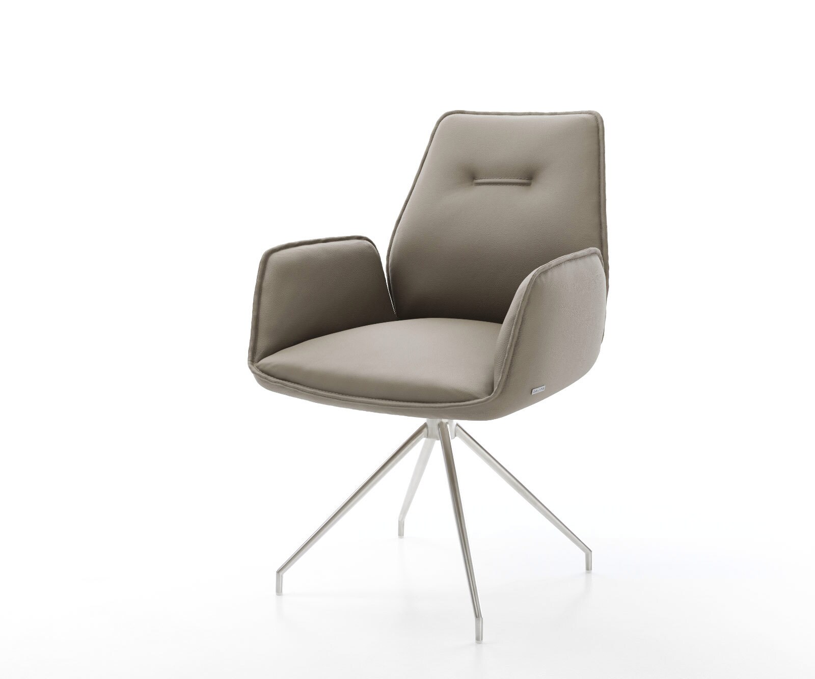 Врътящ се стол Естествена кожа Сиво-Кафяв Конус крак кръгъл Неръждаема стомана 180° въртящ се Zoa-Flex 1