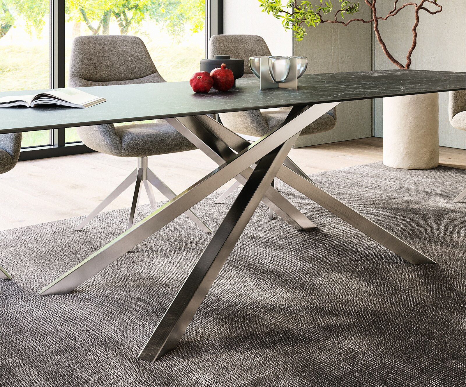 Маса 300x100cm Keramik Laminam®Nero Greco Антрацит КръстРамка Правоъгълник Неръждаема стомана Edge 7