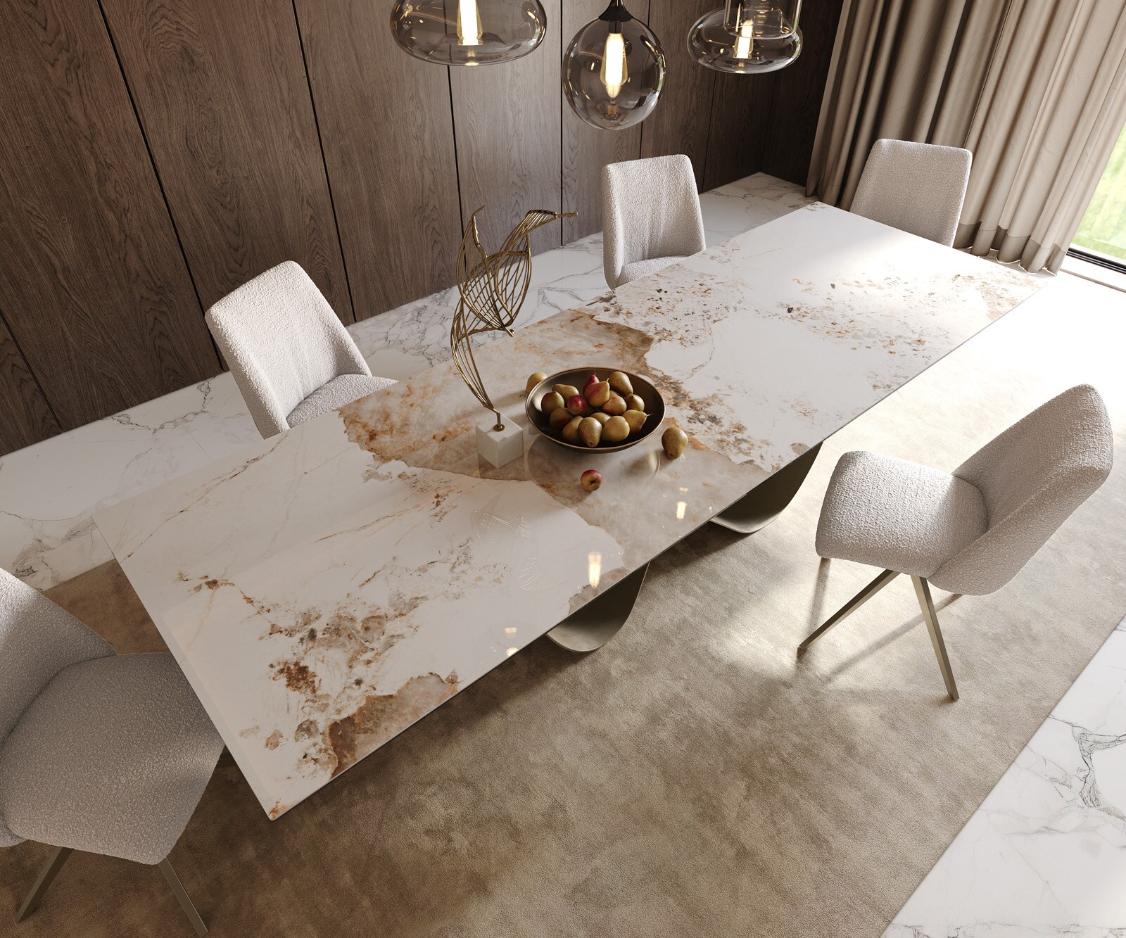 Маса 300x100cm Keramik Minas Melange Бял-Бежов Infinity Метал Ефектенфиниш Titan Edge 5
