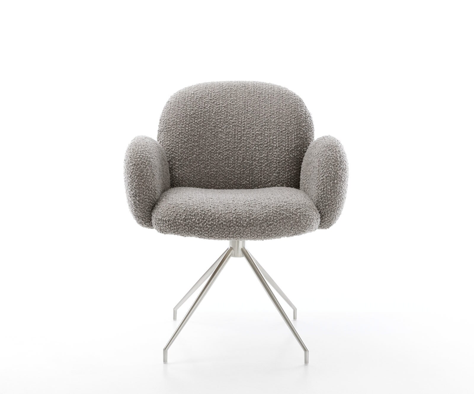 Врътящ се стол с подлакътници Букле СребристСив Конус крак кръгъл Неръждаема стомана 180° въртящ се Покет пружина Nube-Flex 1