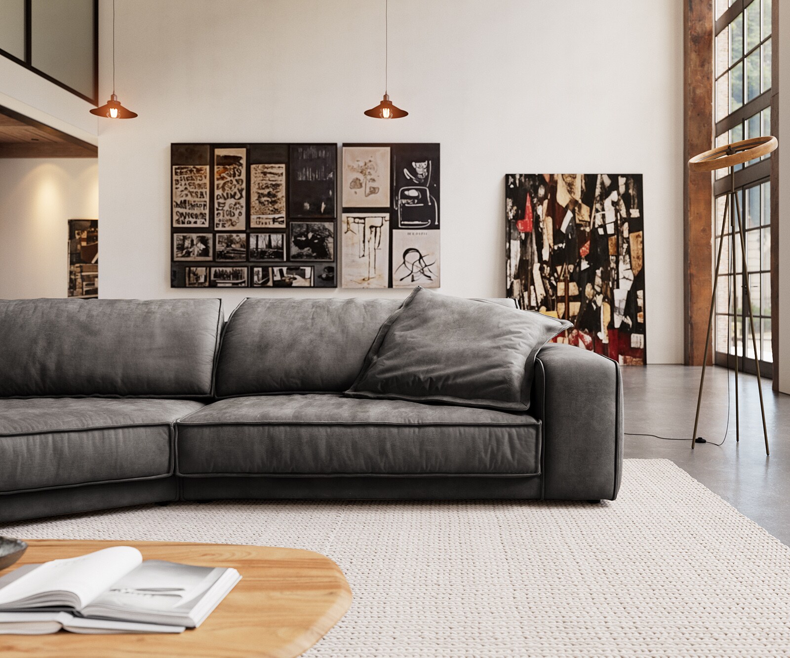 Голям диван Snoosh 400x150 cm микрофибър черен реколта Recamiere ляв 1