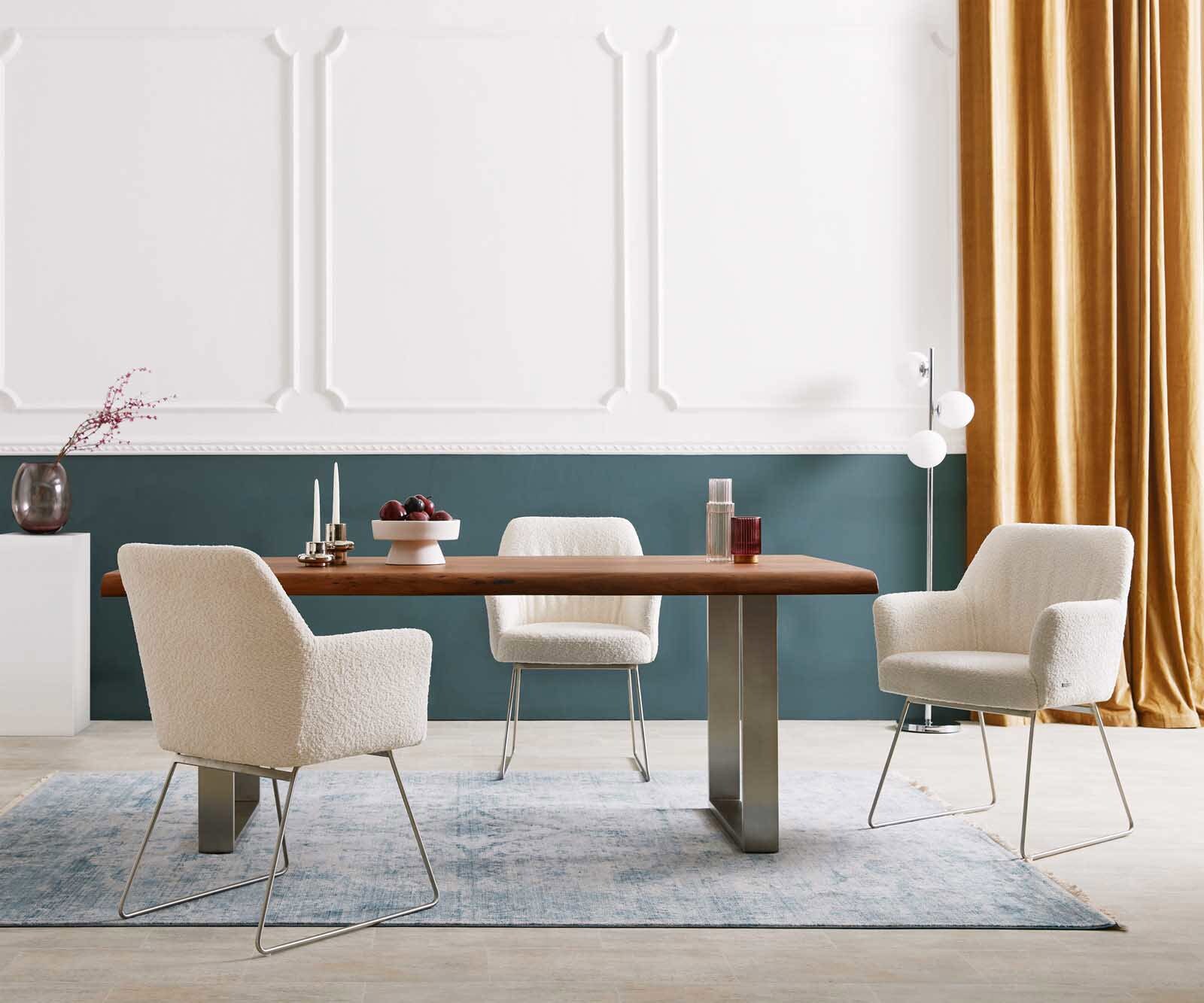 Стол Букле Бяло Извити крака Неръждаема стомана Покет пружина Xana-Flex 5 Стол Букле Бяло Извити крака Неръждаема стомана Покет пружина Xana-Flex 5