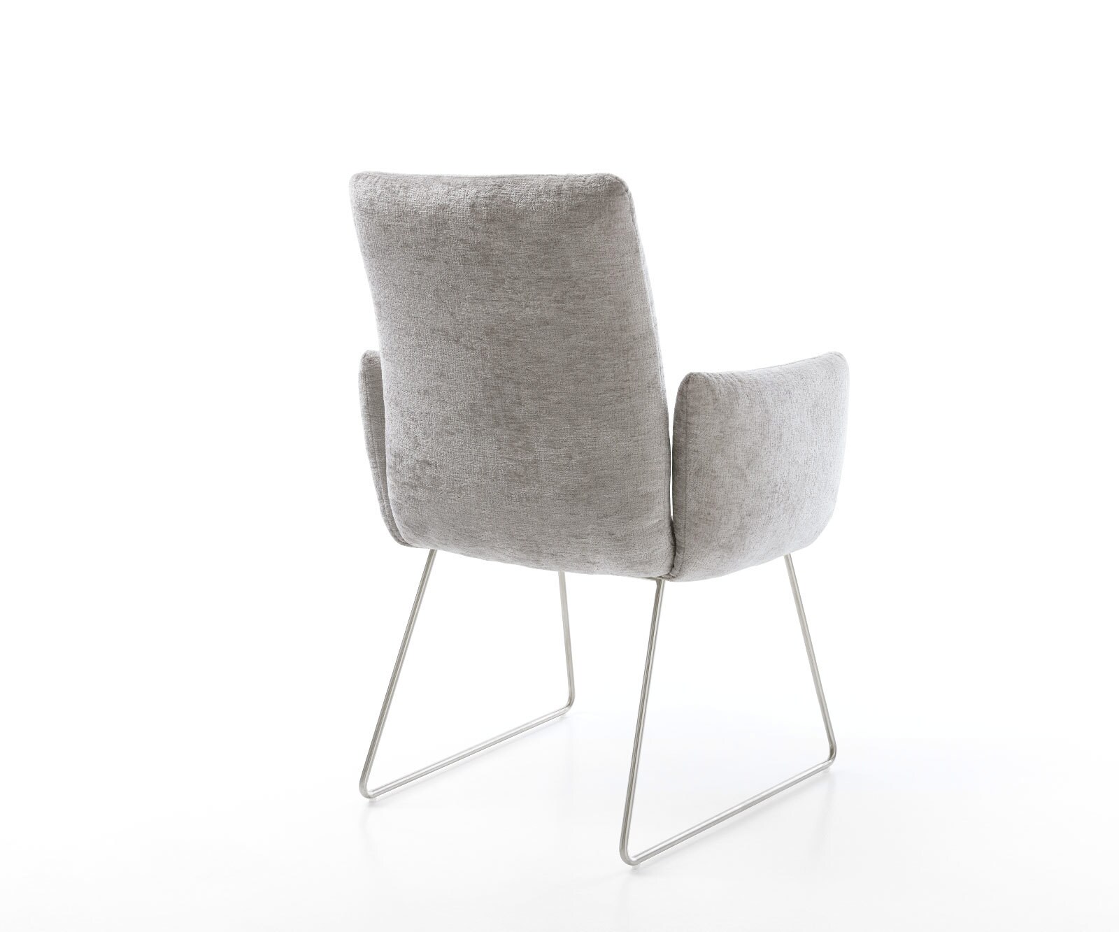 Трапезен стол с подлакътници Шенил СребристСив Извити крака Неръждаема стомана Покет пружина Jova-Flex 5