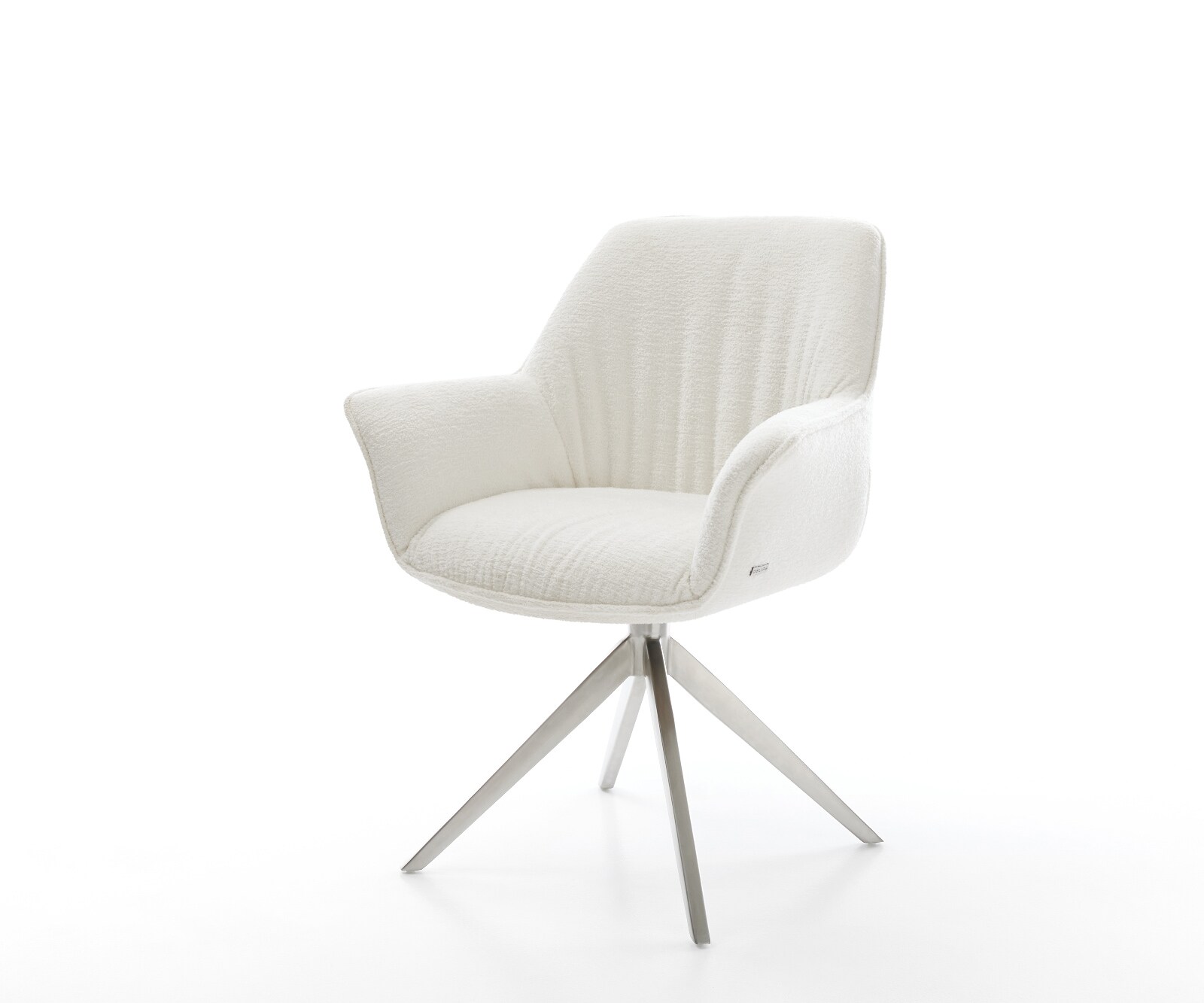 Въртящ се стол Keila-Flex с подлакътници Bouclé Soft Beige Кръстосана рамка широка Неръждаема стомана Въртене на 360° Люлееща се функция 1