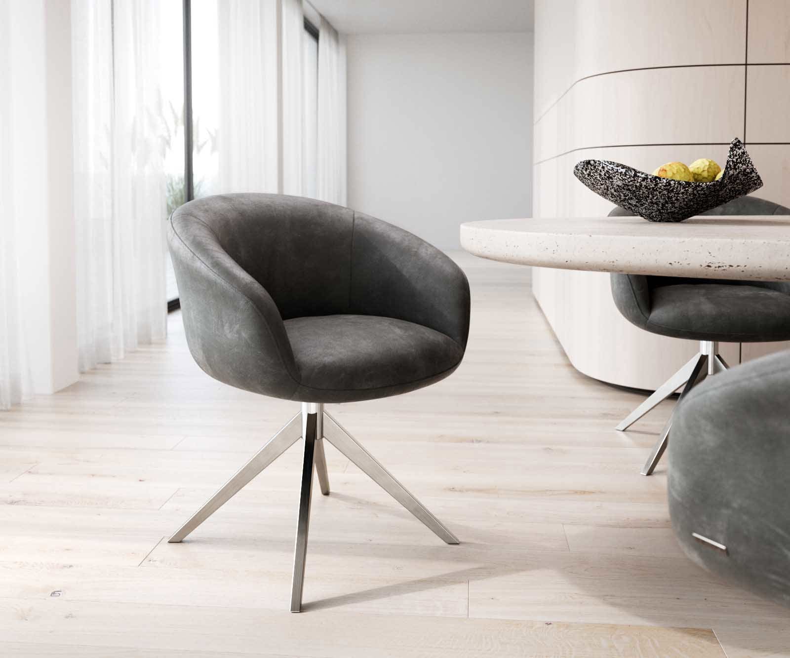 Врътящ се стол с подлакътници Антрацит Винтидж Конус крак плосък Неръждаема стомана 360° въртящ се Покет пружина Vinka-Flex Врътящ се стол с подлакътници Антрацит Винтидж Конус крак плосък Неръждаема стомана 360° въртящ се Покет пружина Vinka-Flex