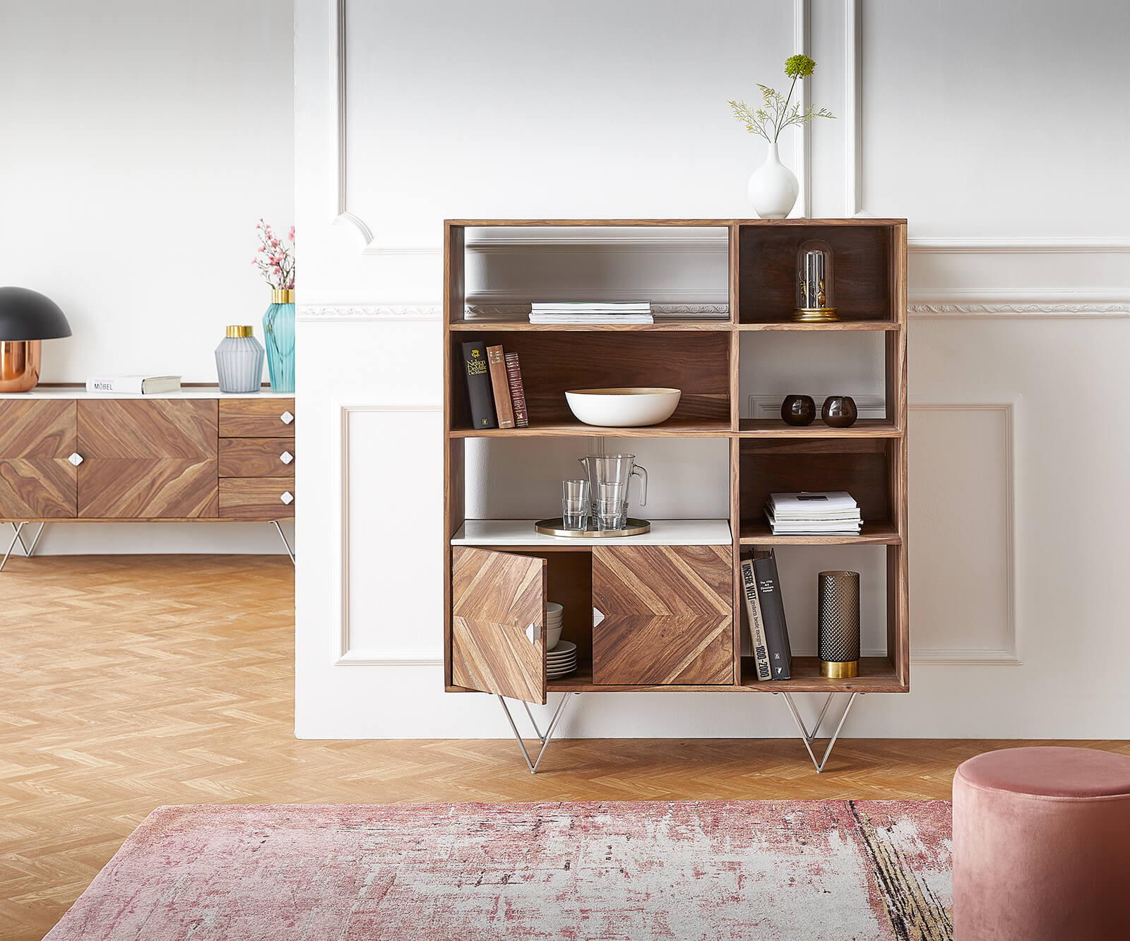 Висока дъска Pacino 115 cm Sheesham естествен камък топ бял мрамор 3