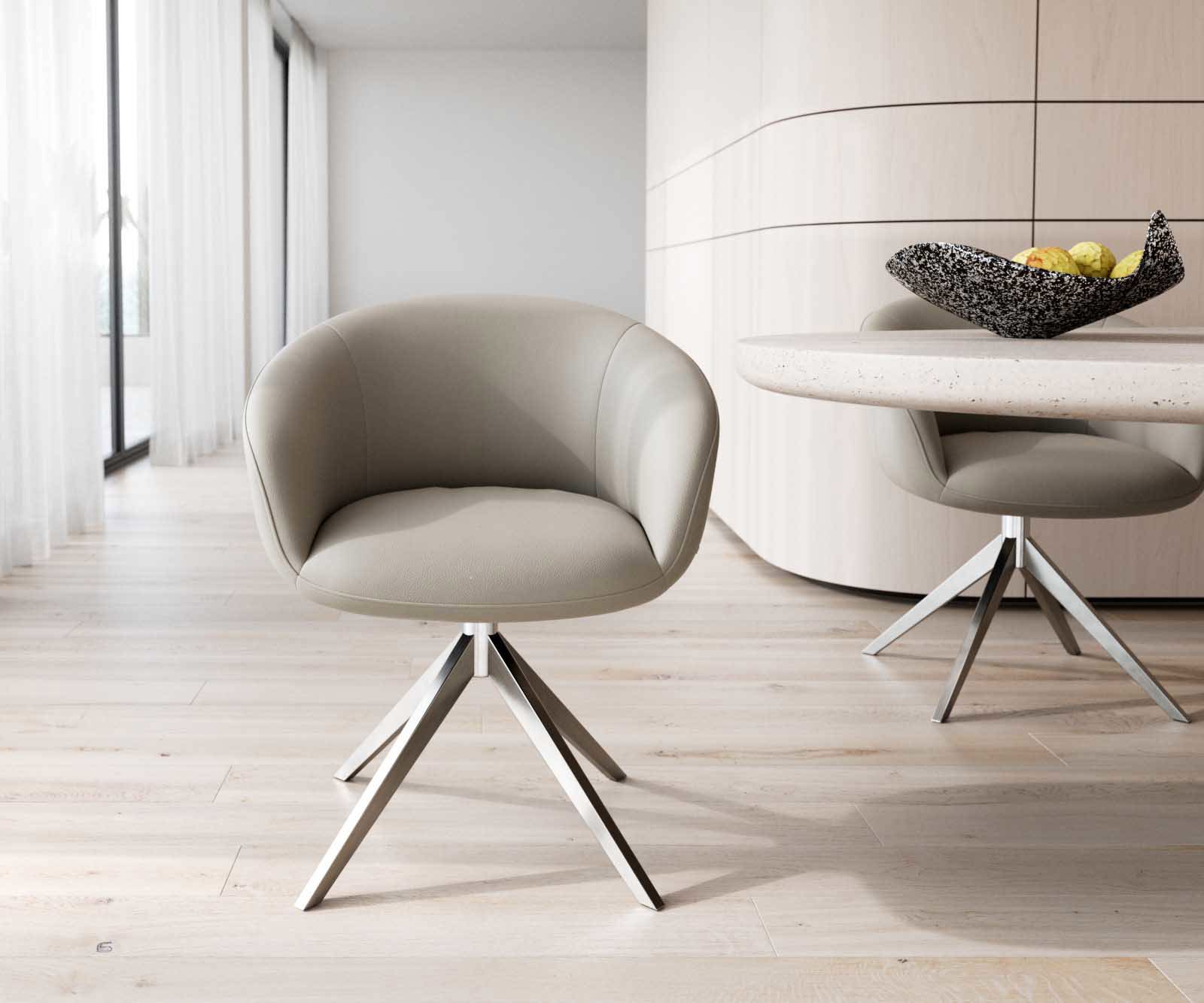 Врътящ се стол с подлакътници Естествена кожа Сиво-Кафяв Конус крак плосък Неръждаема стомана 360° въртящ се Покет пружина Vinka-Flex 1 Врътящ се стол с подлакътници Естествена кожа Сиво-Кафяв Конус крак плосък Неръждаема стомана 360° въртящ се Покет пружина Vinka-Flex 1