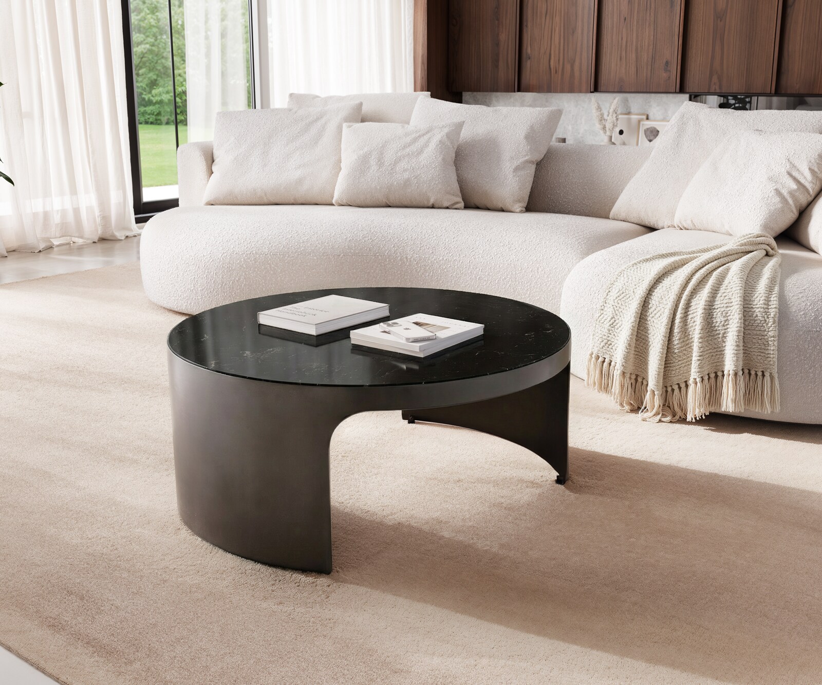 Масичка за кафе Alerio 90x90 cm Мрамор Бял Метал Черен Антик 4