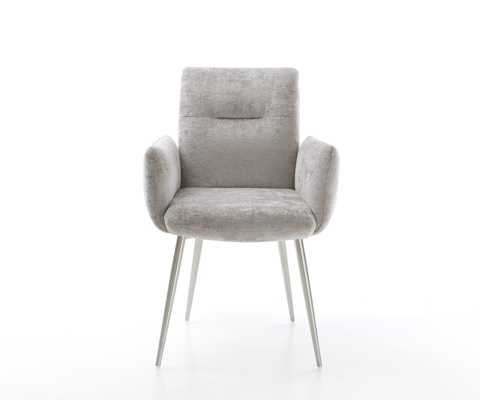 Трапезен стол с подлакътници Шенил СребристСив 4 крака конични Неръждаема стомана Покет пружина Jova-Flex 2