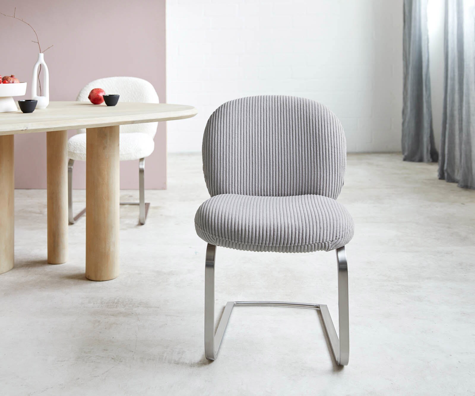 Люлеещ стол Корд Сребристо сив Конзолен крак плосък Неръждаема стомана Покет пружина Nube-Flex 2