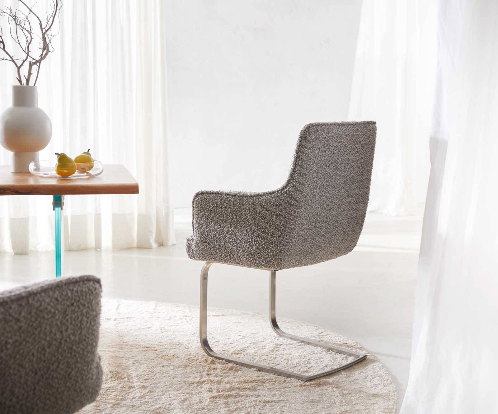 Люлеещ стол с подлакътници Букле Сребристо сив Конзолен крак плосък Неръждаема стомана Покет пружина Heira-Flex 4 Люлеещ стол с подлакътници Букле Сребристо сив Конзолен крак плосък Неръждаема стомана Покет пружина Heira-Flex 4