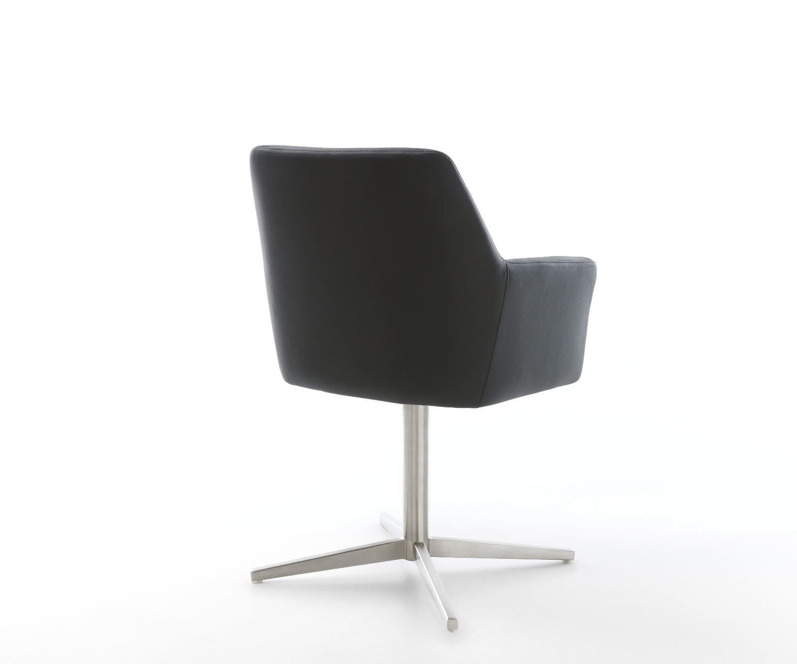 Врътящ се стол с подлакътници Естествена кожа Черен Офис основа Неръждаема стомана 360° въртящ се Покет пружина Xana-Flex 5