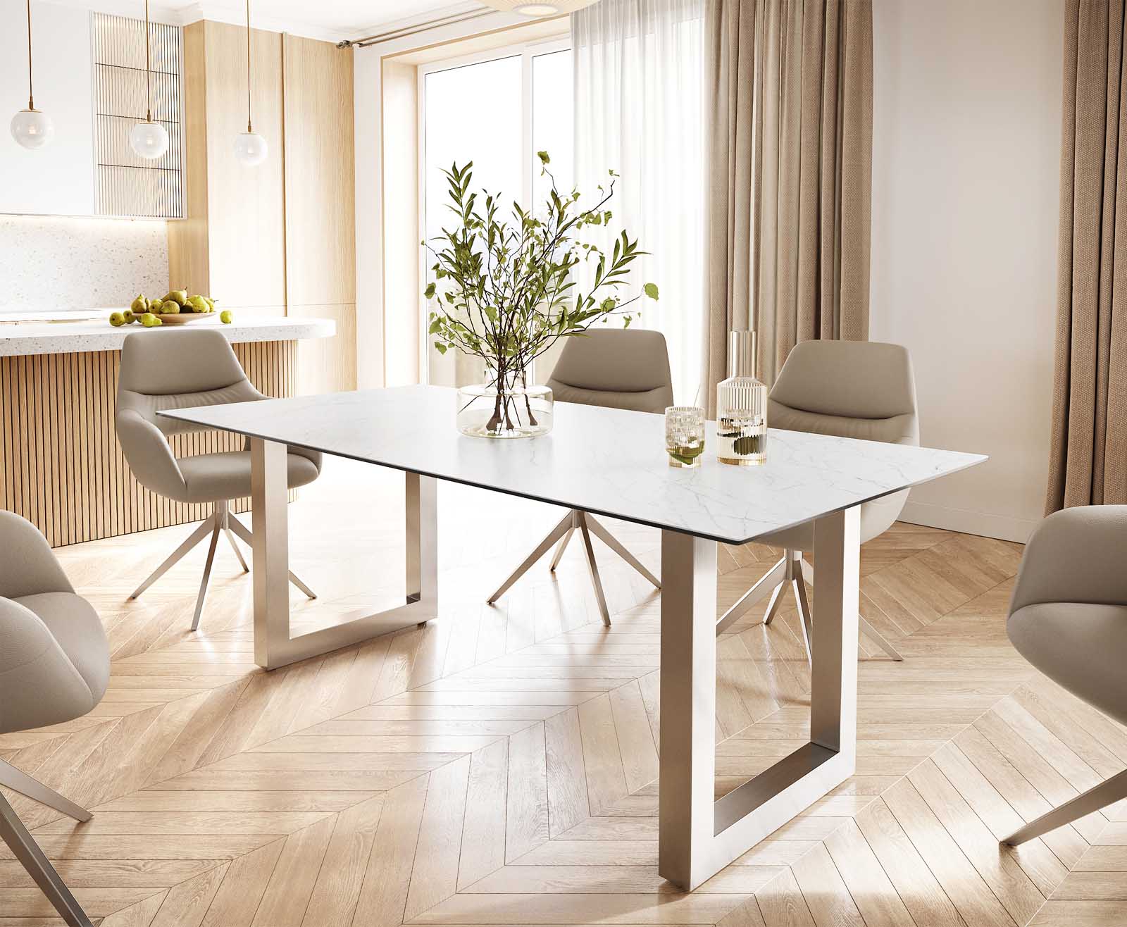Маса 200x100 Keramik Laminam® Statuarietto Бял Неръждаема стомана Широк профил Edge