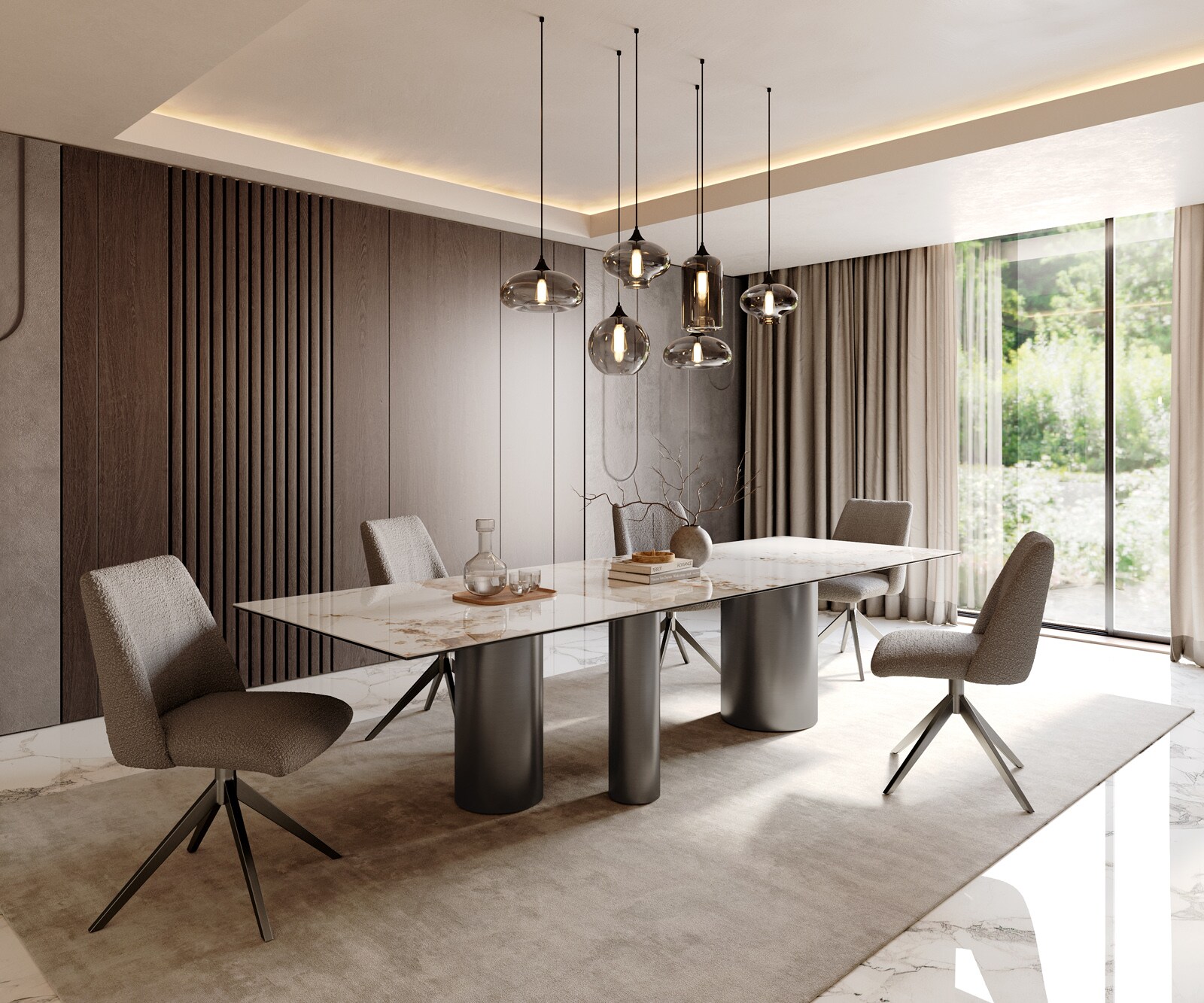 Трапезна маса Edge 300x100 керамика Minas Melange бяло-бежово Troa неръждаема стомана графит 5