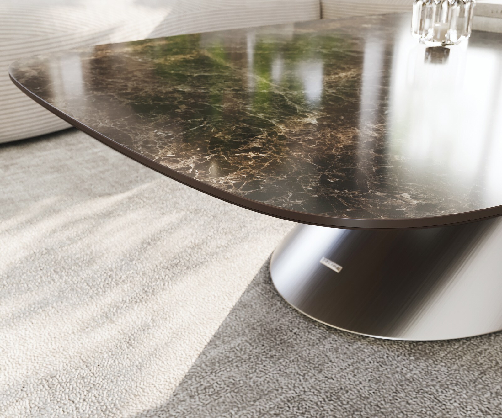 Масичка за кафе Edge Boot 140x80 cm керамика Laminam® Emperador Extra Lucidato Тъмно кафяво Conis матирана неръждаема стомана 6