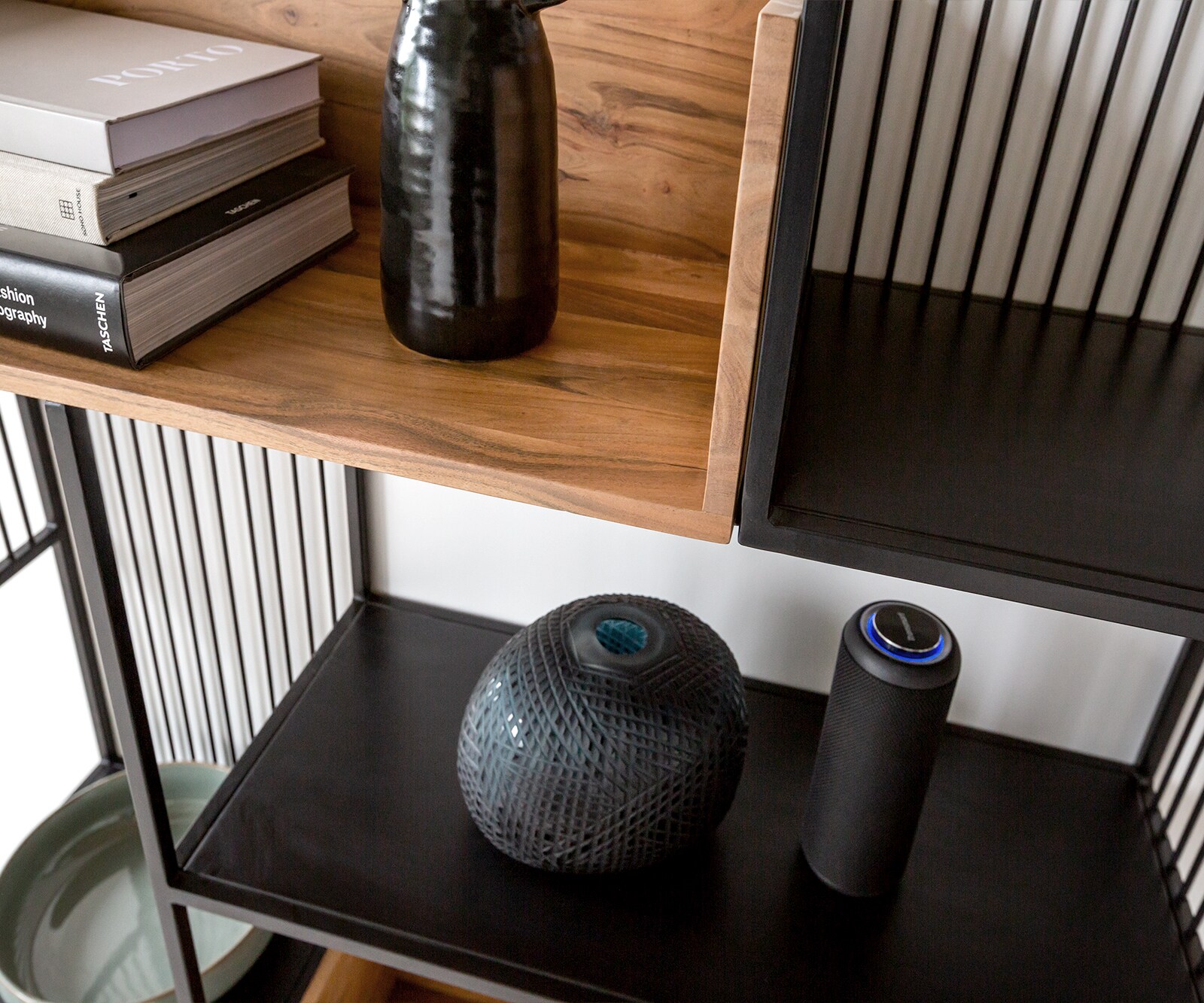 Библиотека Lukeo 115x200 cm естествена акация метал черен 3