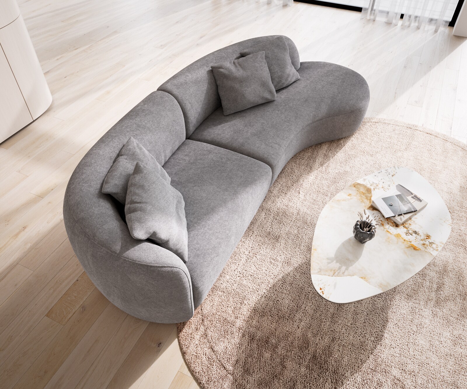 Диван Mairi 330х160 см, микрофибър, сив 5