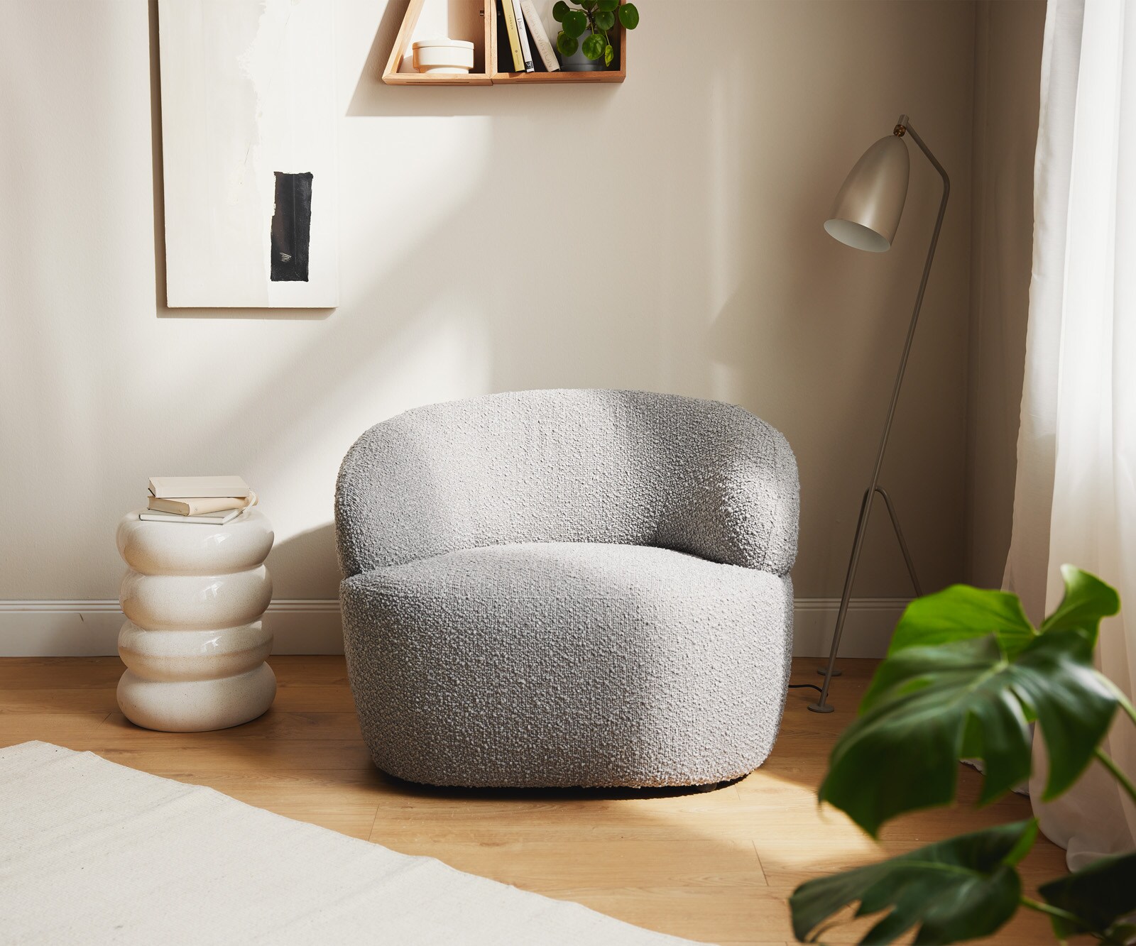 Кресло за отдих Nova 88x88 cm bouclé сребристо сив 1