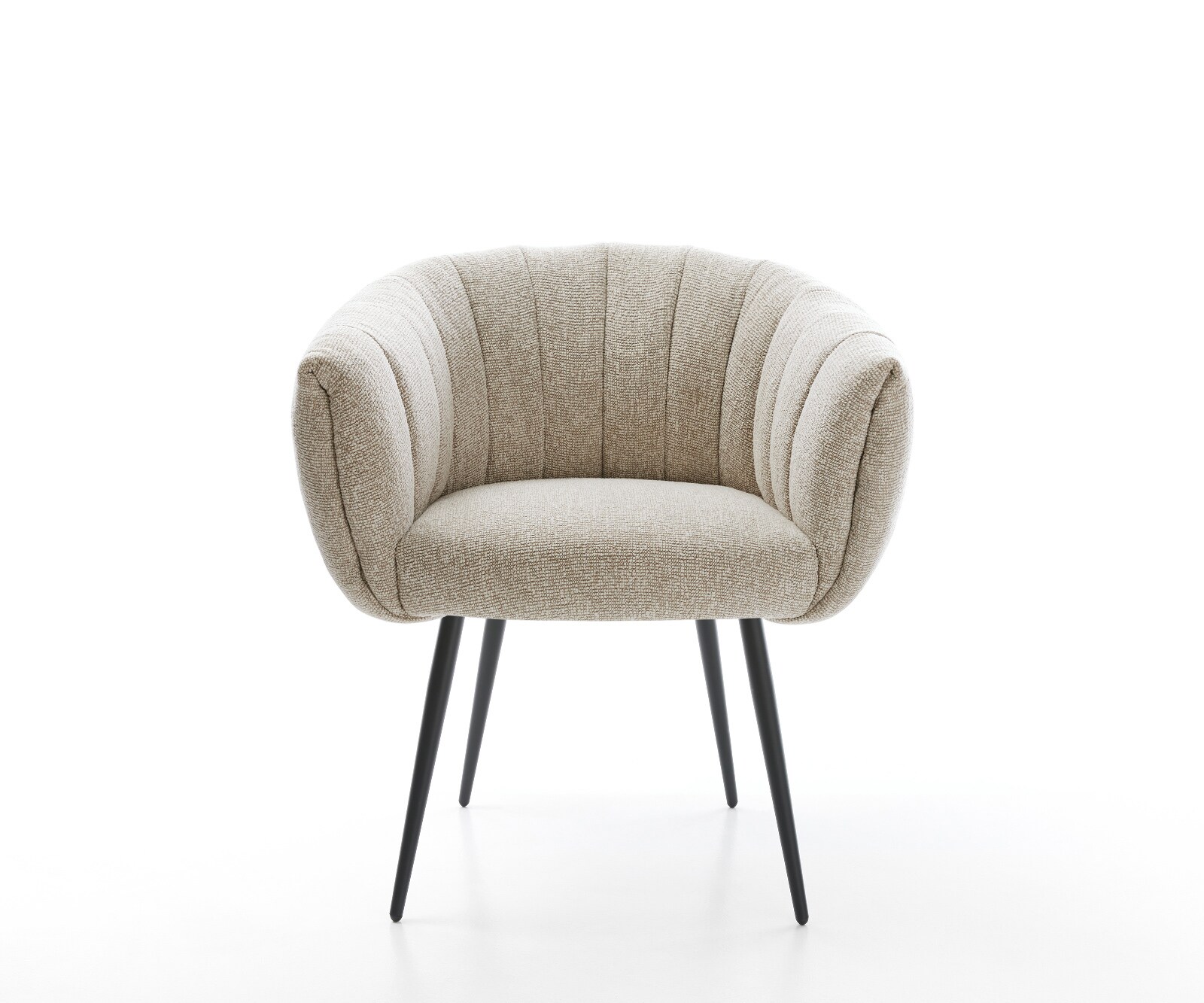 Трапезен стол Jada-Flex, мек бежов плат, 4-крака конусовидна сърцевина с черни джобни пружини 1