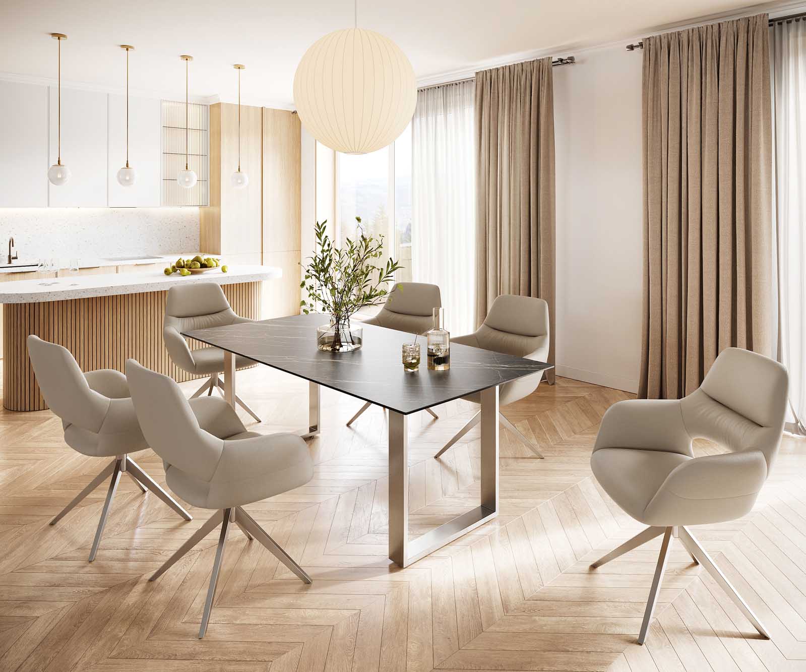 Маса 200x100 Keramik Laminam® Noir Desir Кафяв Неръждаема стомана Тесен профил Edge 5