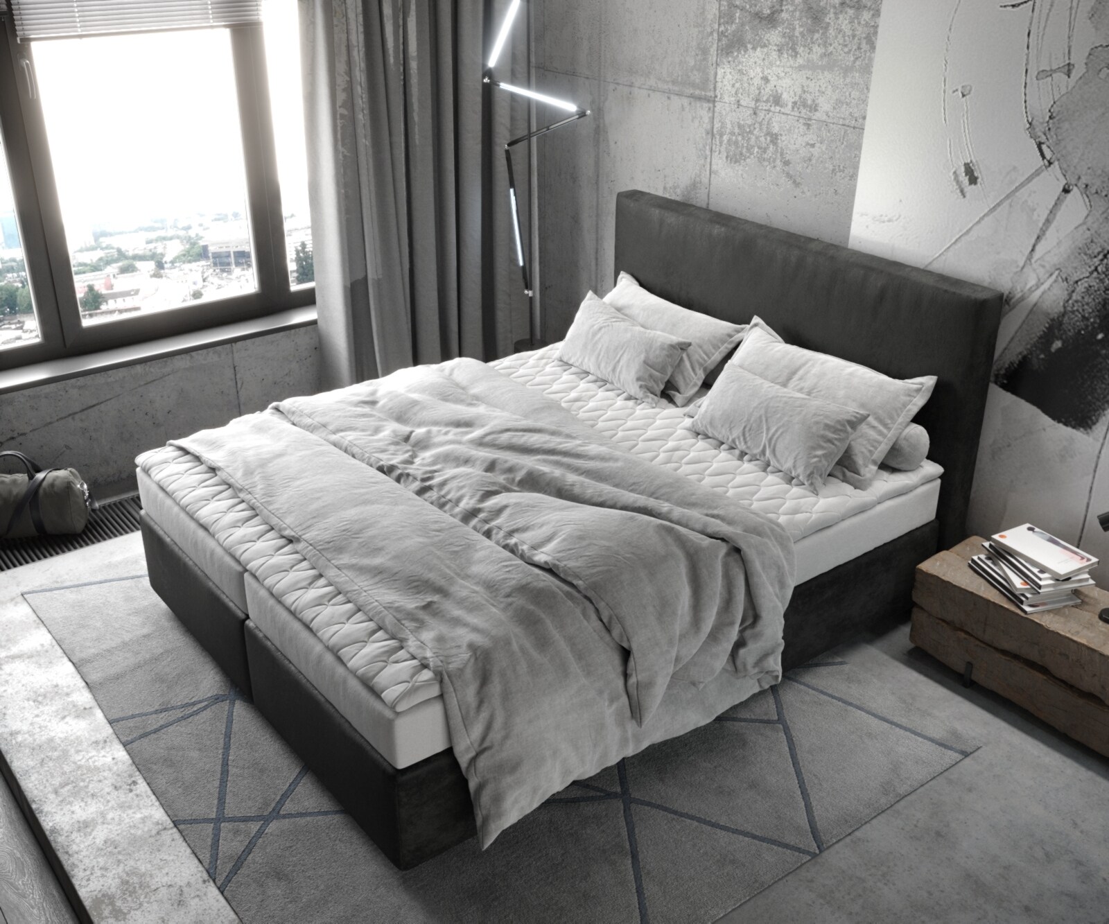 Легло Боксспринг 160x200 cm Микрофибър Антрацит Винтидж с Матрак и Топер Dream-Well 3 Легло Боксспринг 160x200 cm Микрофибър Антрацит Винтидж с Матрак и Топер Dream-Well 3