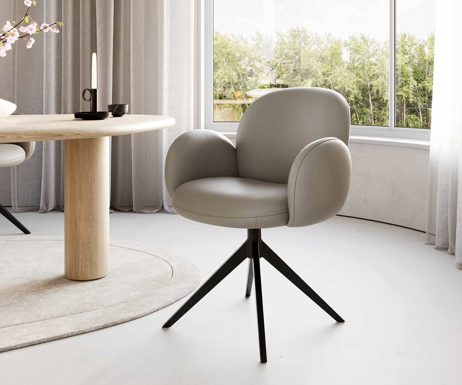 Врътящ се стол с подлакътници Естествена кожа Сиво-Кафяв Конус крак плосък Черен 360° въртящ се Покет пружина Nube-Flex 1