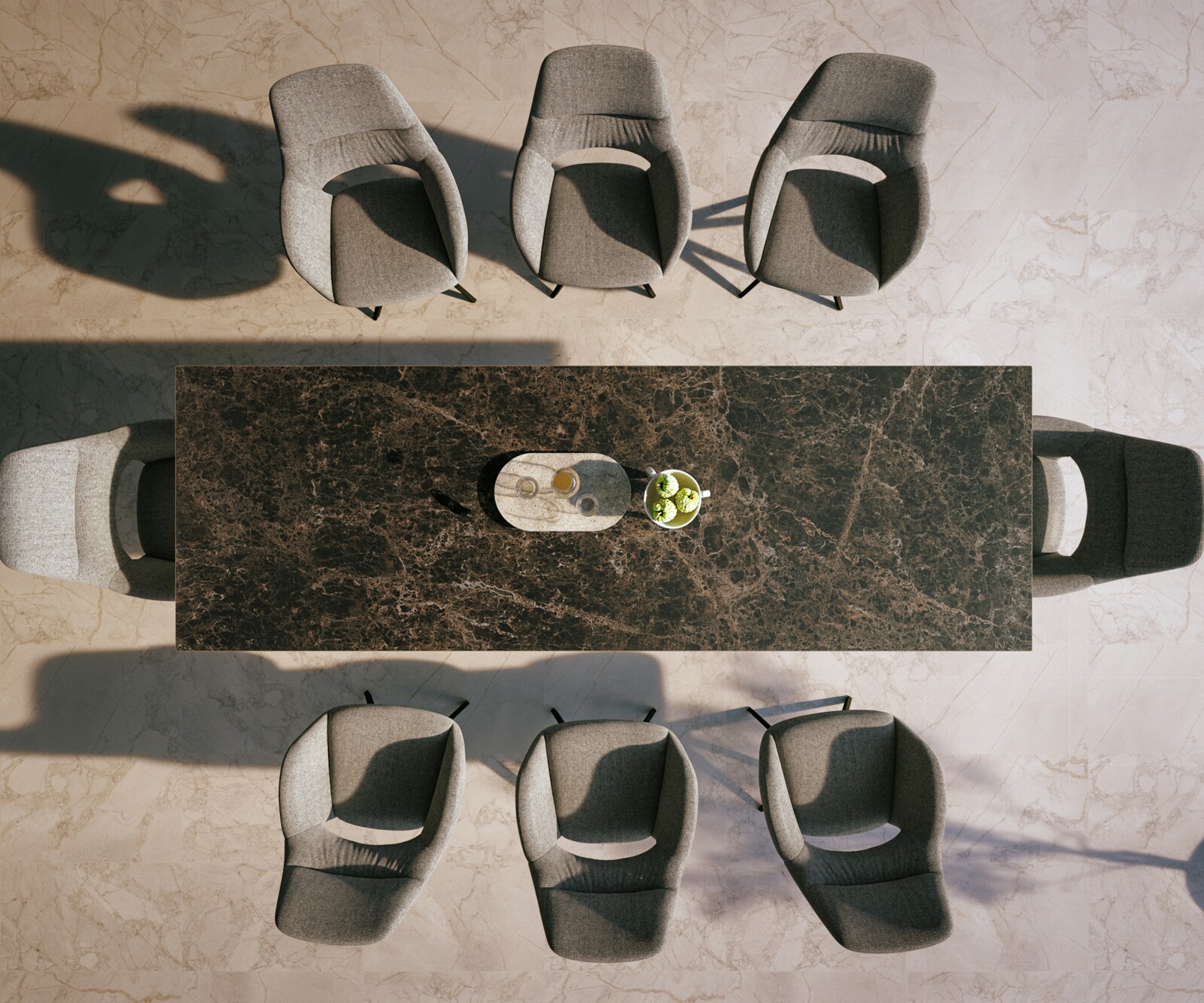 Луксозна външна маса Edge 300x100 см, керамичен правоъгален плот Laminam ® Emperador Extra Lucidato, Kръстовидна основа, Тъмнокафяво/Черна 5