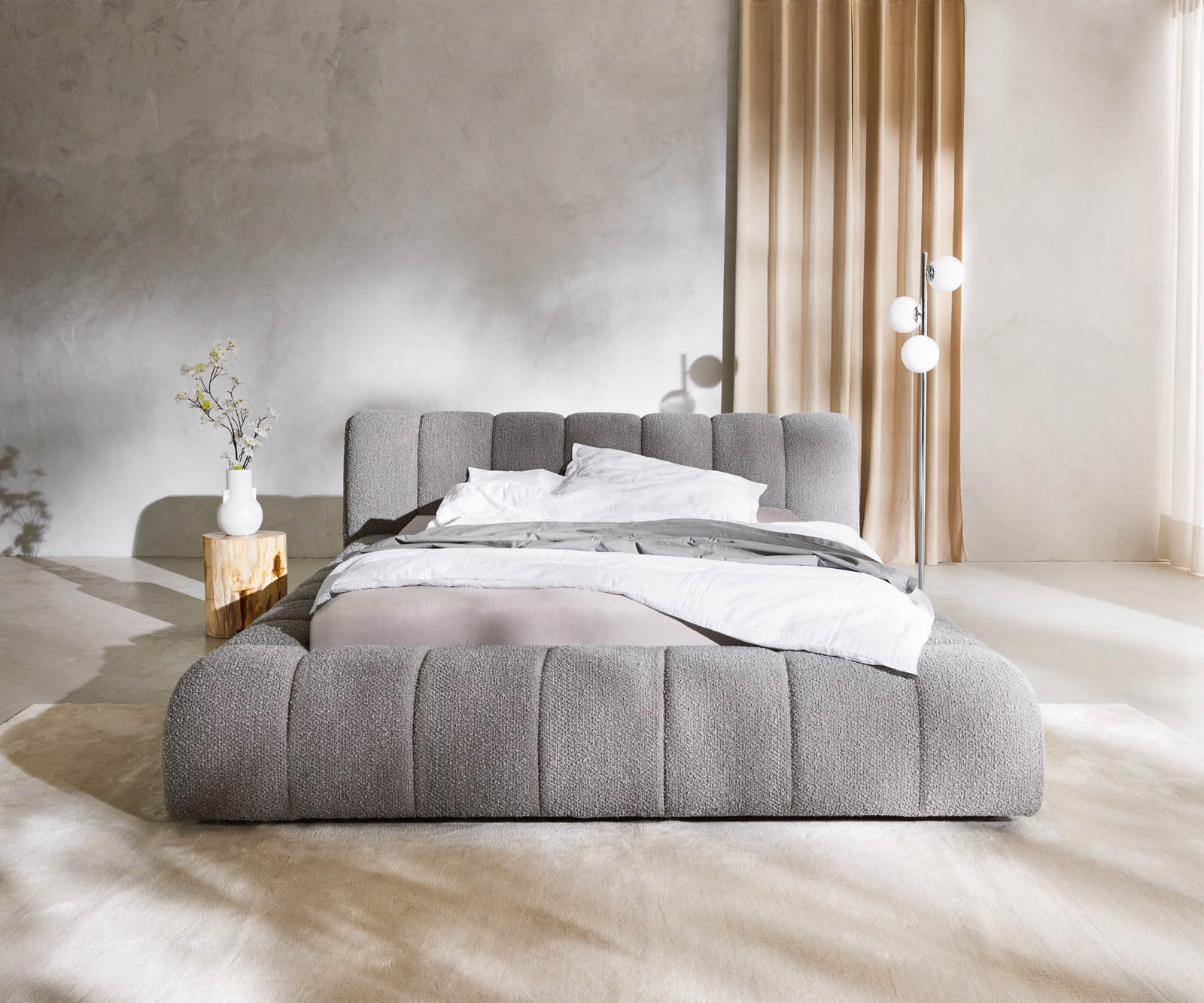 Тапицирано легло Cutio 140x200 cm Bouclé сребристо сиво 4