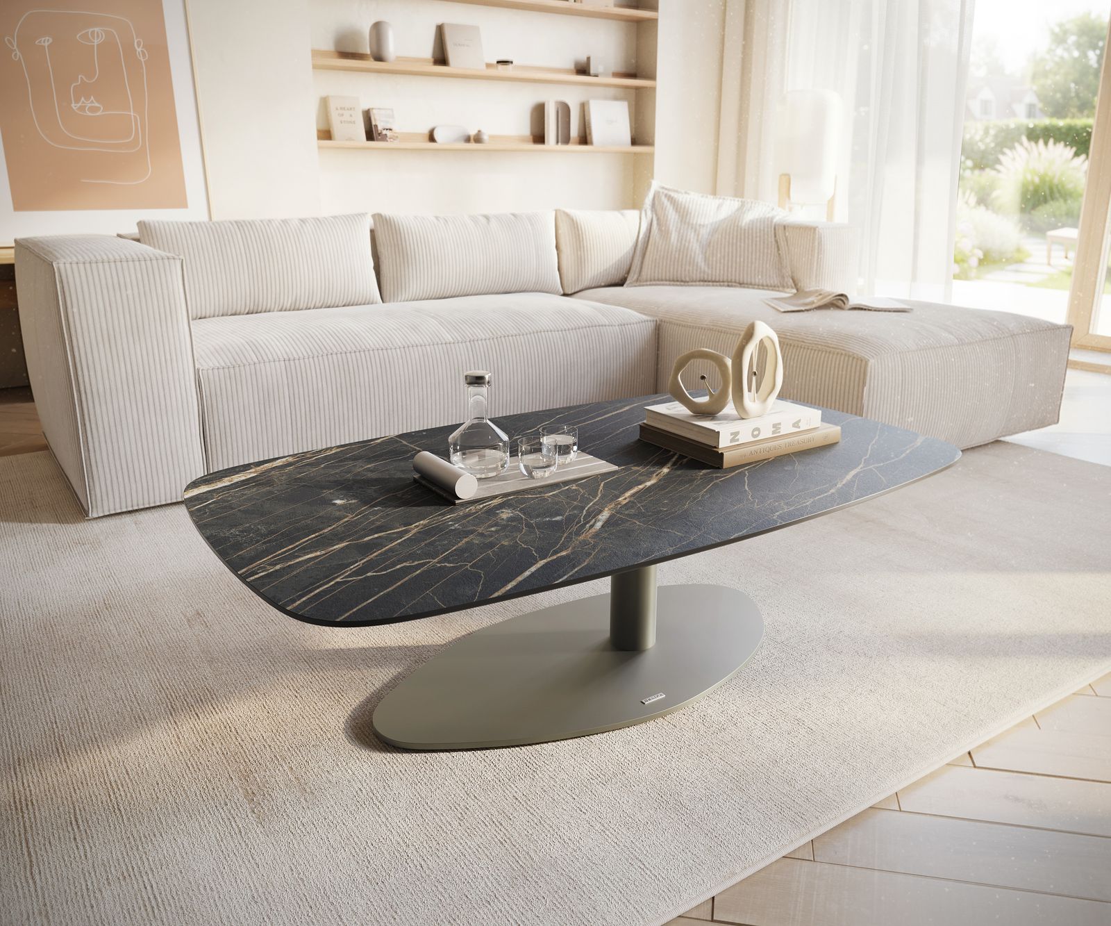 Масичка за кафе Edge Boot 120x70 cm Керамика Laminam® Noir Desir Brown Vibany Покритие с метален ефект Titanium 1