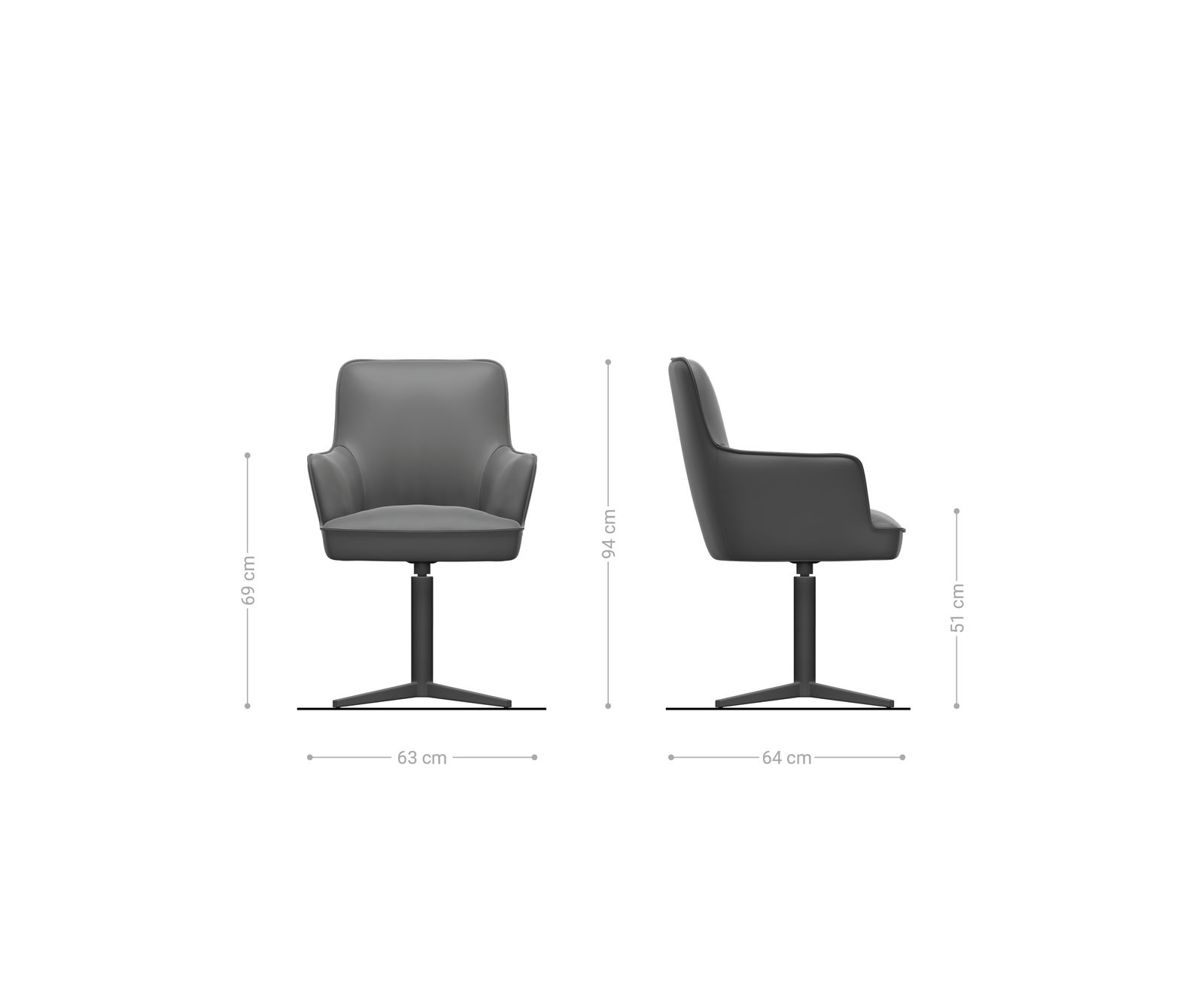 Врътящ се стол с подлакътници Естествена кожа Сиво-Кафяв Офис основа Неръждаема стомана 360° въртящ се Покет пружина Heira-Flex 6