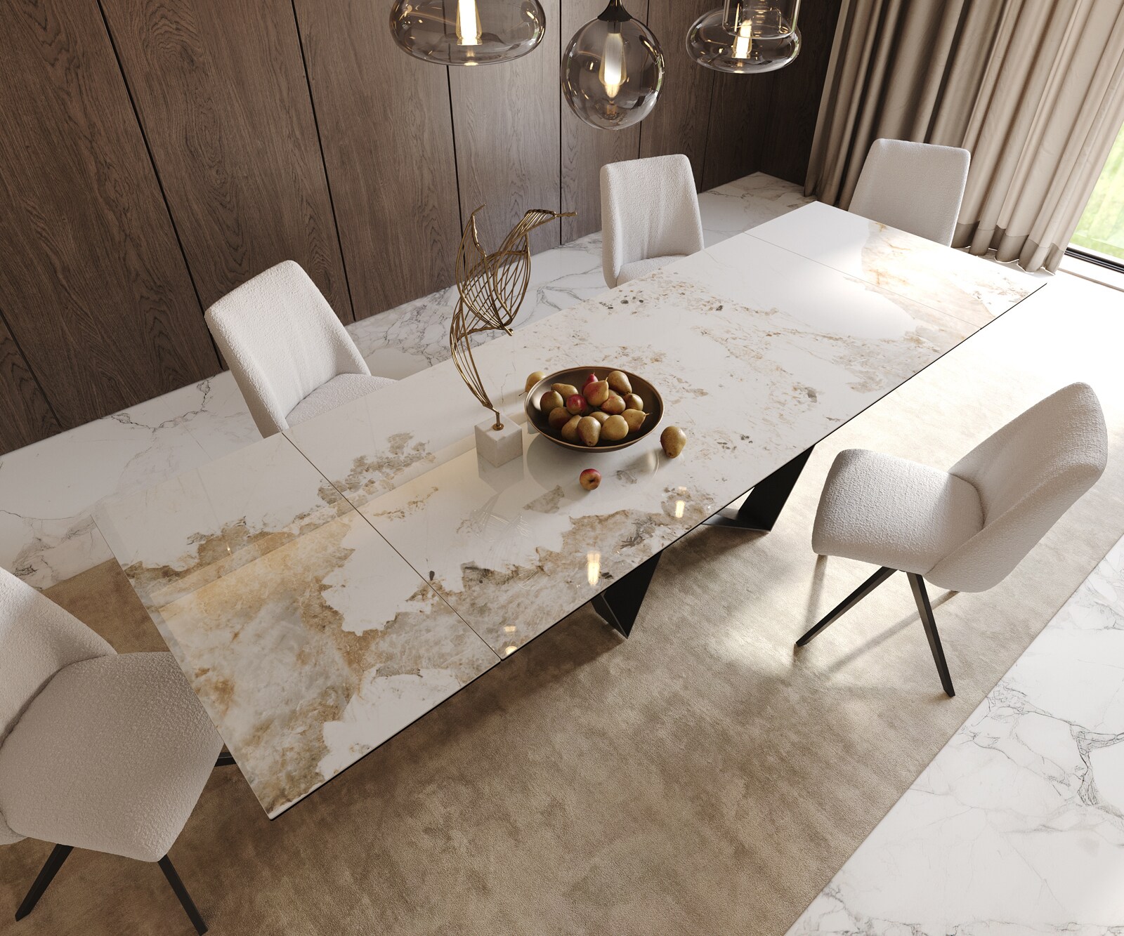 Маса 200-300x100 Keramik Minas Melange Бял-Бежов Spider плоска стомана Черен разтегателна Edge 6